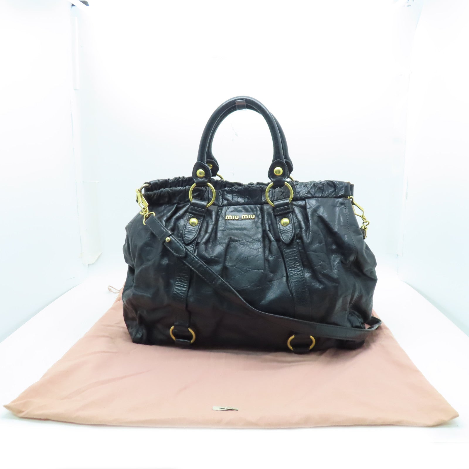 Miu Miu 【激減優惠】牛皮皮革Shoulder Bag金扣肩背袋黑色