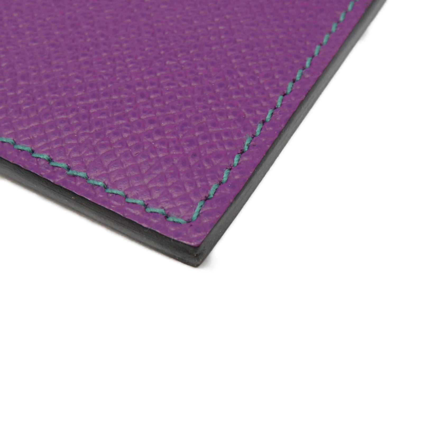 HERMES Epsom皮革Card Holder With Strap卡套P9/Z6紫色/綠色