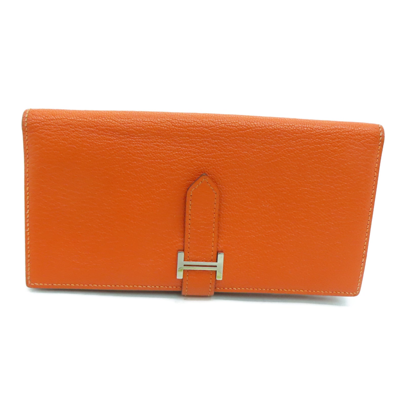 HERMES Chevre皮革Bearn Long Wallet长钱包Feu橙色