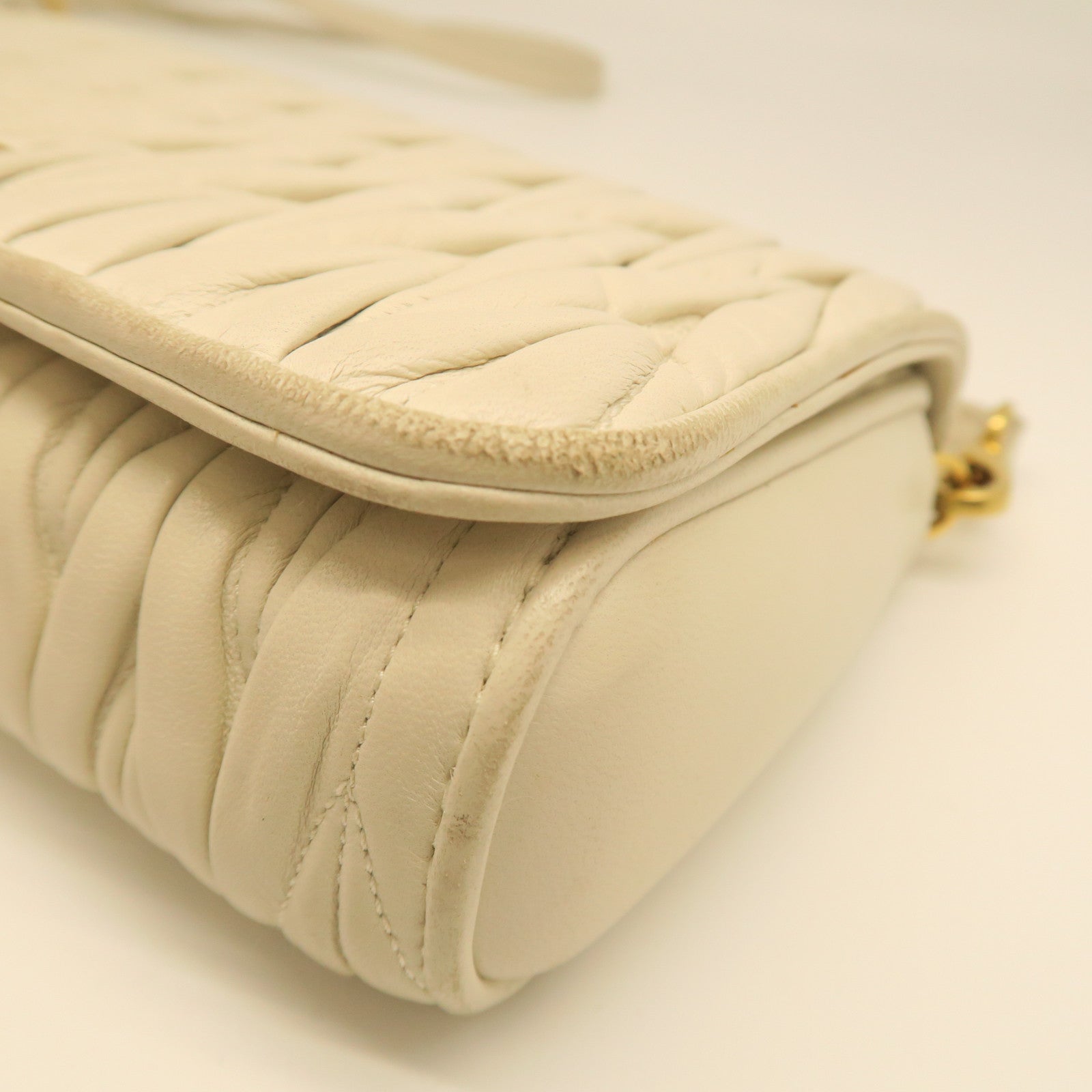 Miu Miu Sheepskin Leather Shoulder Bag Gold Buckle White