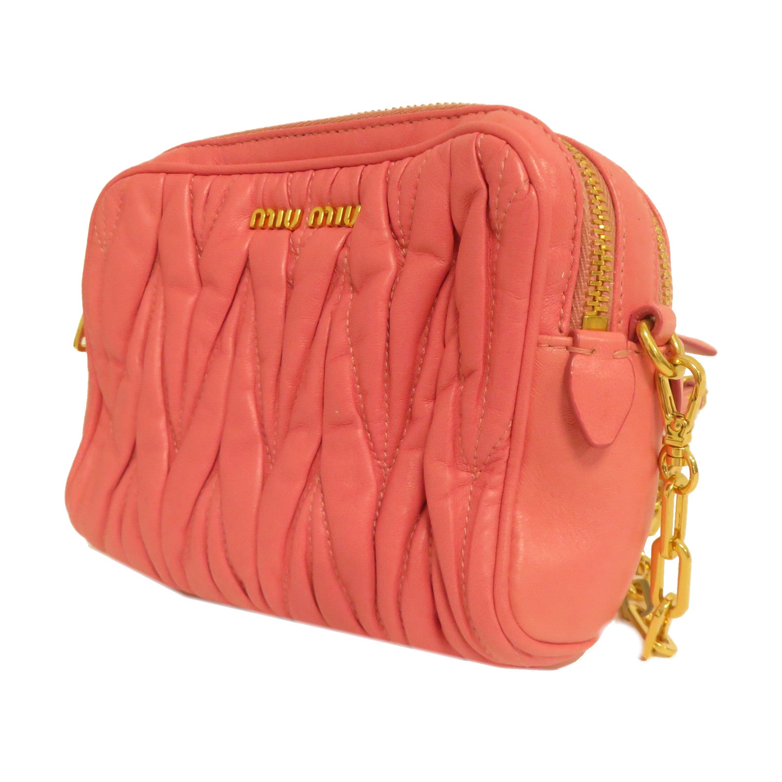 Miu Miu 羊皮皮革Chain Shoulder金扣鏈帶肩背袋粉紅色