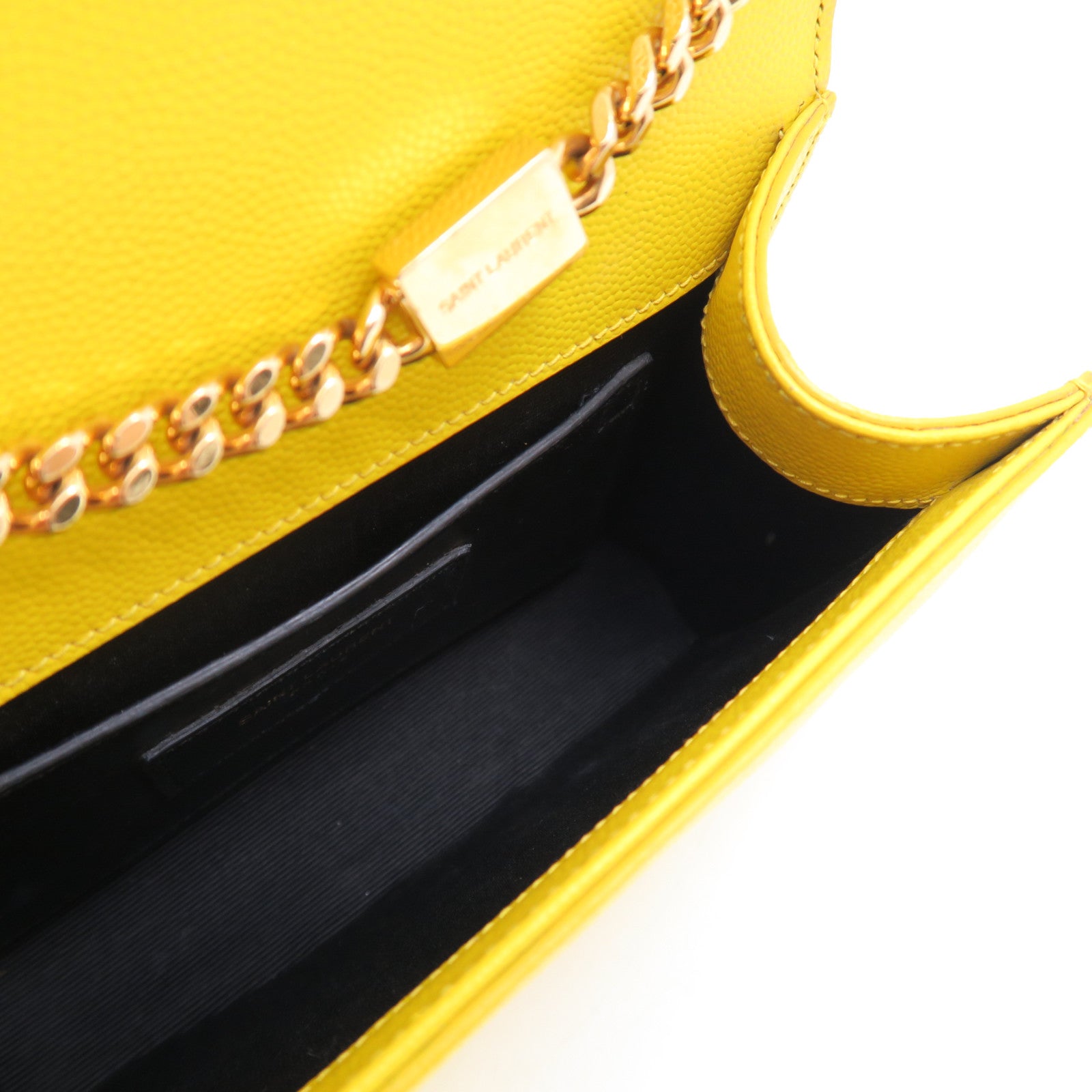SAINT LAURENT 牛皮皮革Kate Mini Bag金扣鏈帶肩背袋黃色