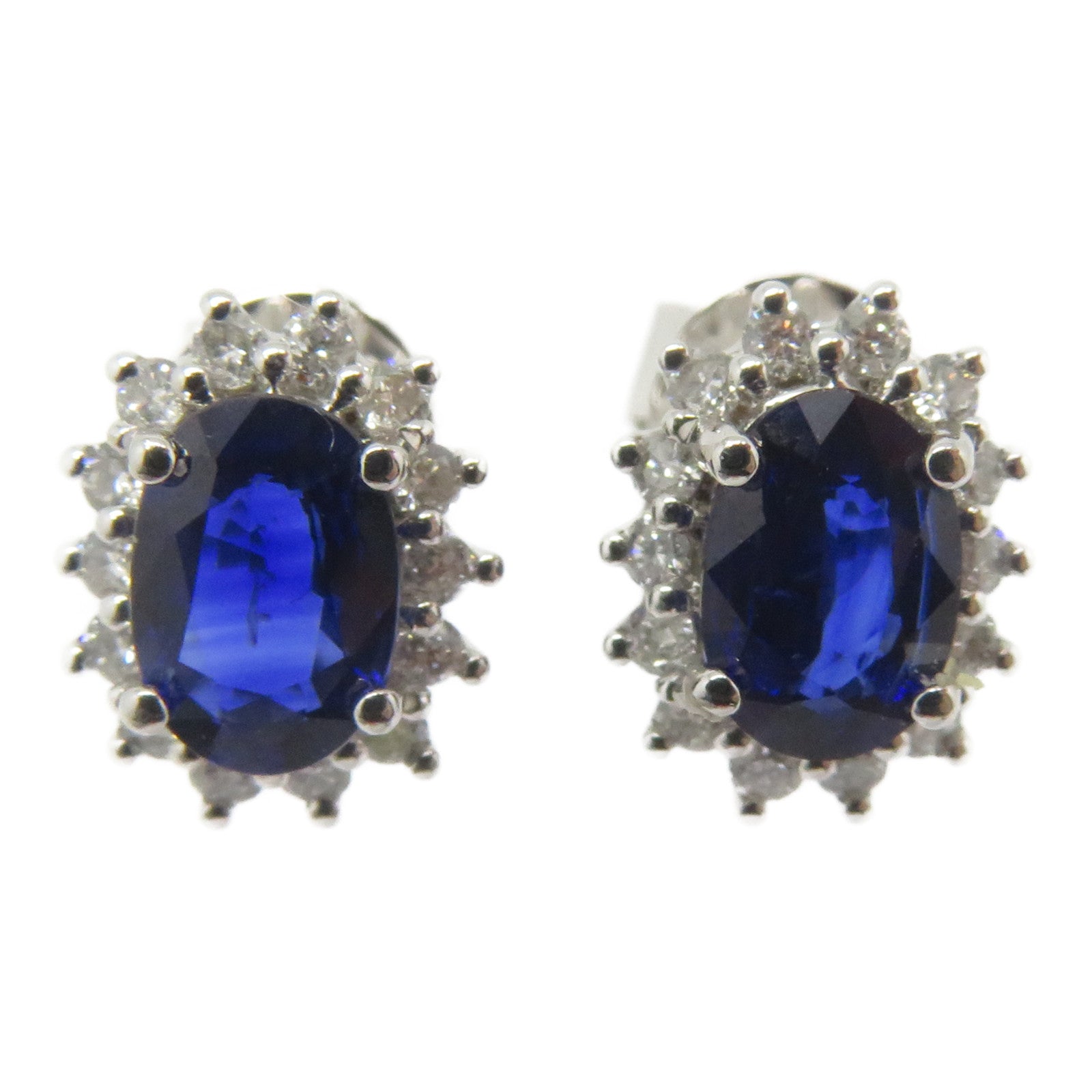 JEWELRY 18K白金Sapphire Earrings 1.050ct綠寶石/0.244鑽石耳環藍色/銀色