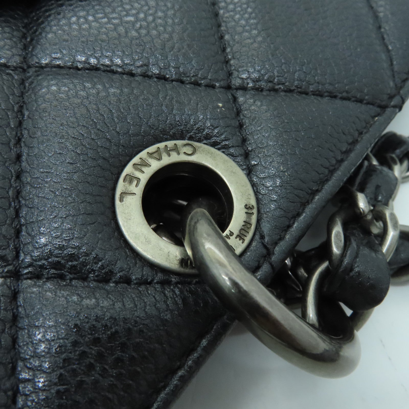 CHANEL 菱格Caviar皮革GST銀扣手挽袋黑色