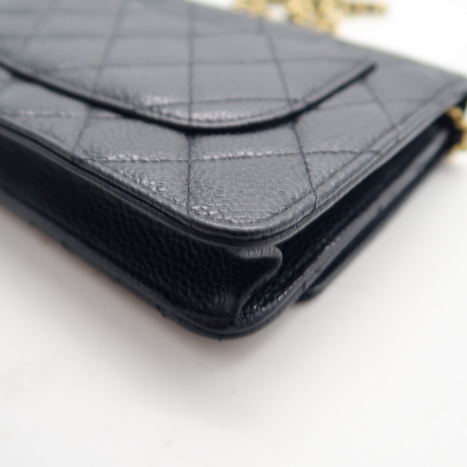 CHANEL 菱格牛皮皮革Wallet On Chain金扣鏈帶肩背袋黑色