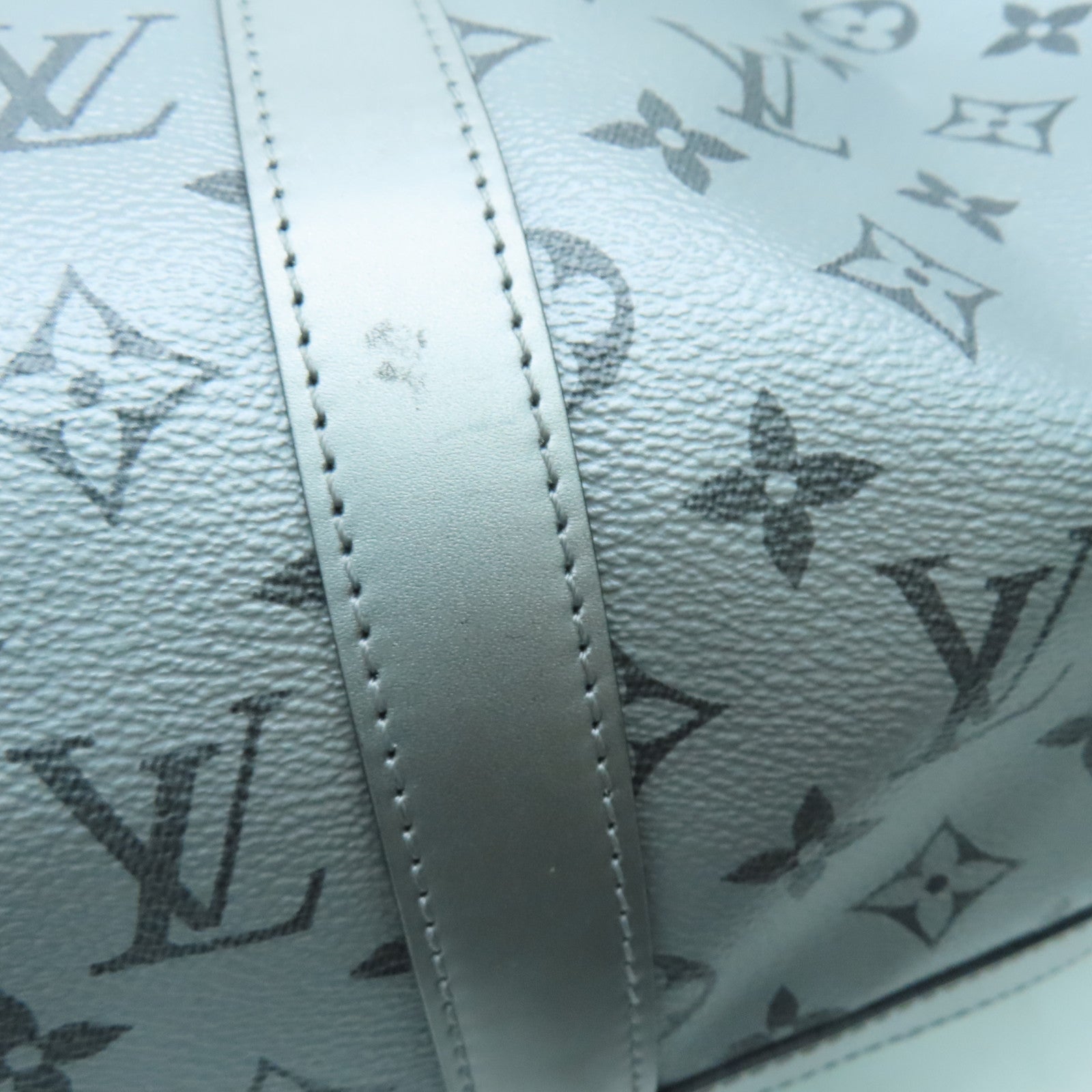 LOUIS VUITTON Monogram Eclipse Keepall 50 Silver Buckle Handle Shoulder Bag Black/Silver