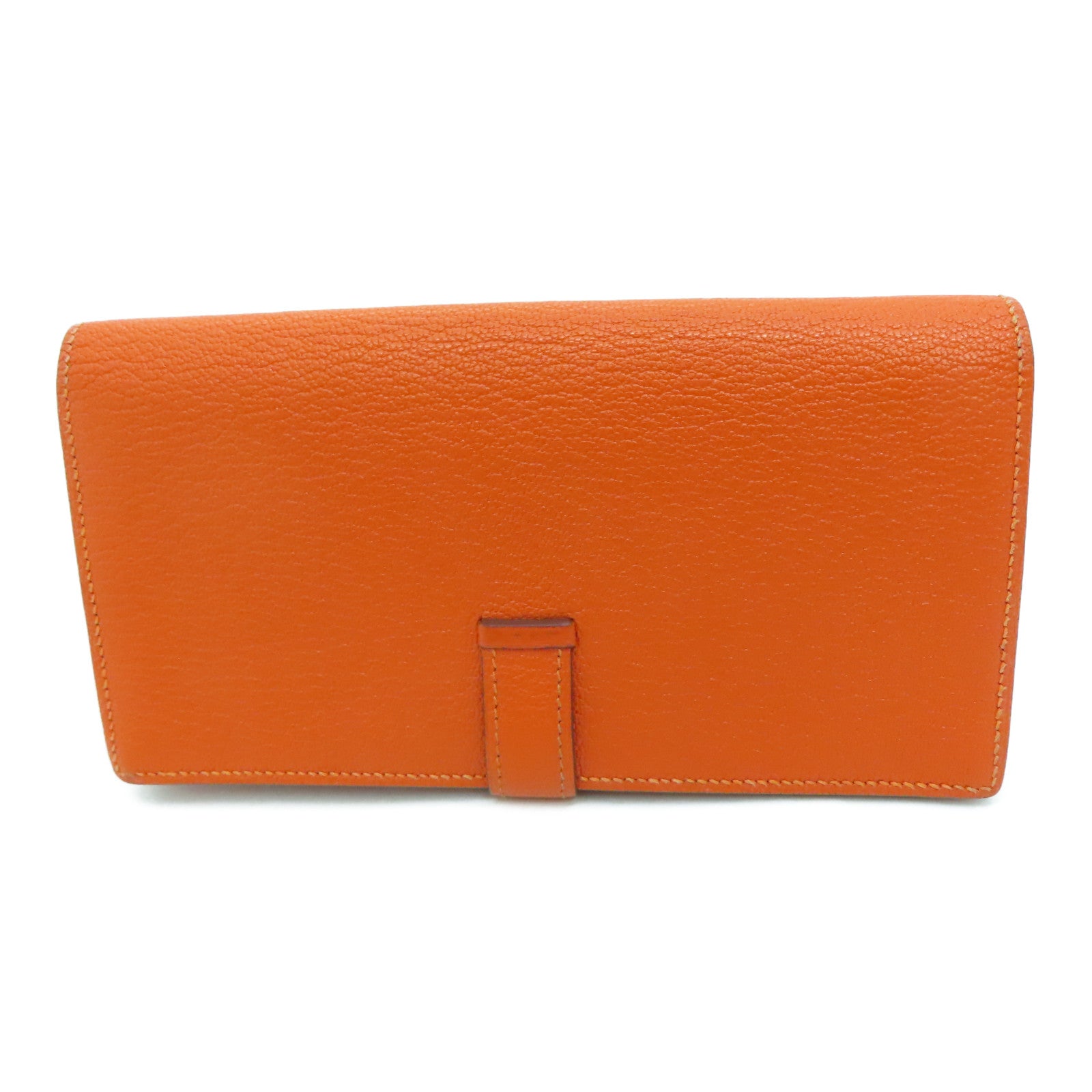 HERMES Chevre皮革Bearn Long Wallet长钱包Feu橙色