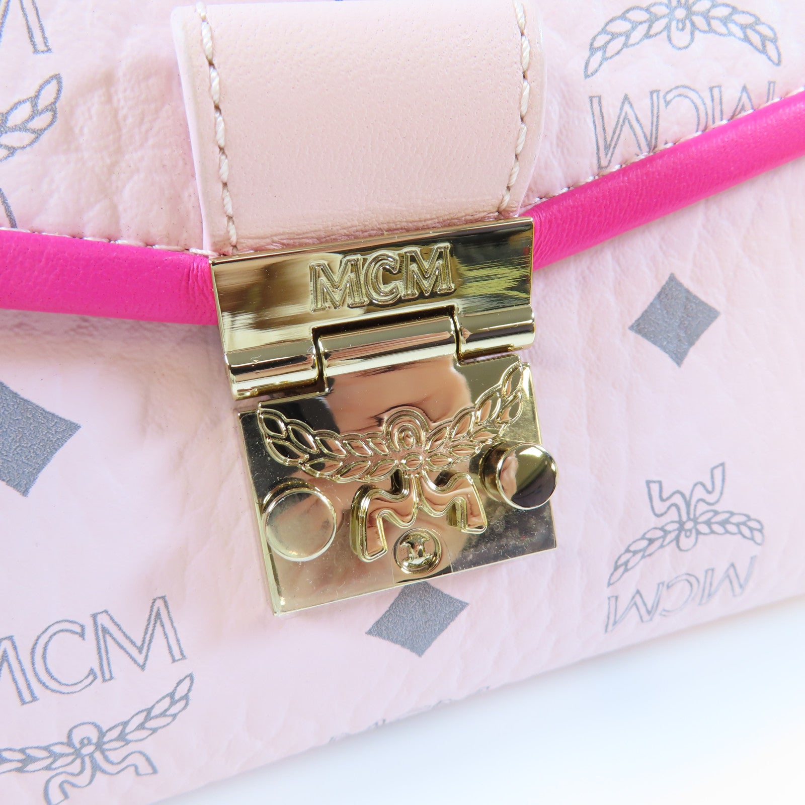 MCM 皮革Shoulder Bag金扣肩背袋粉紅色