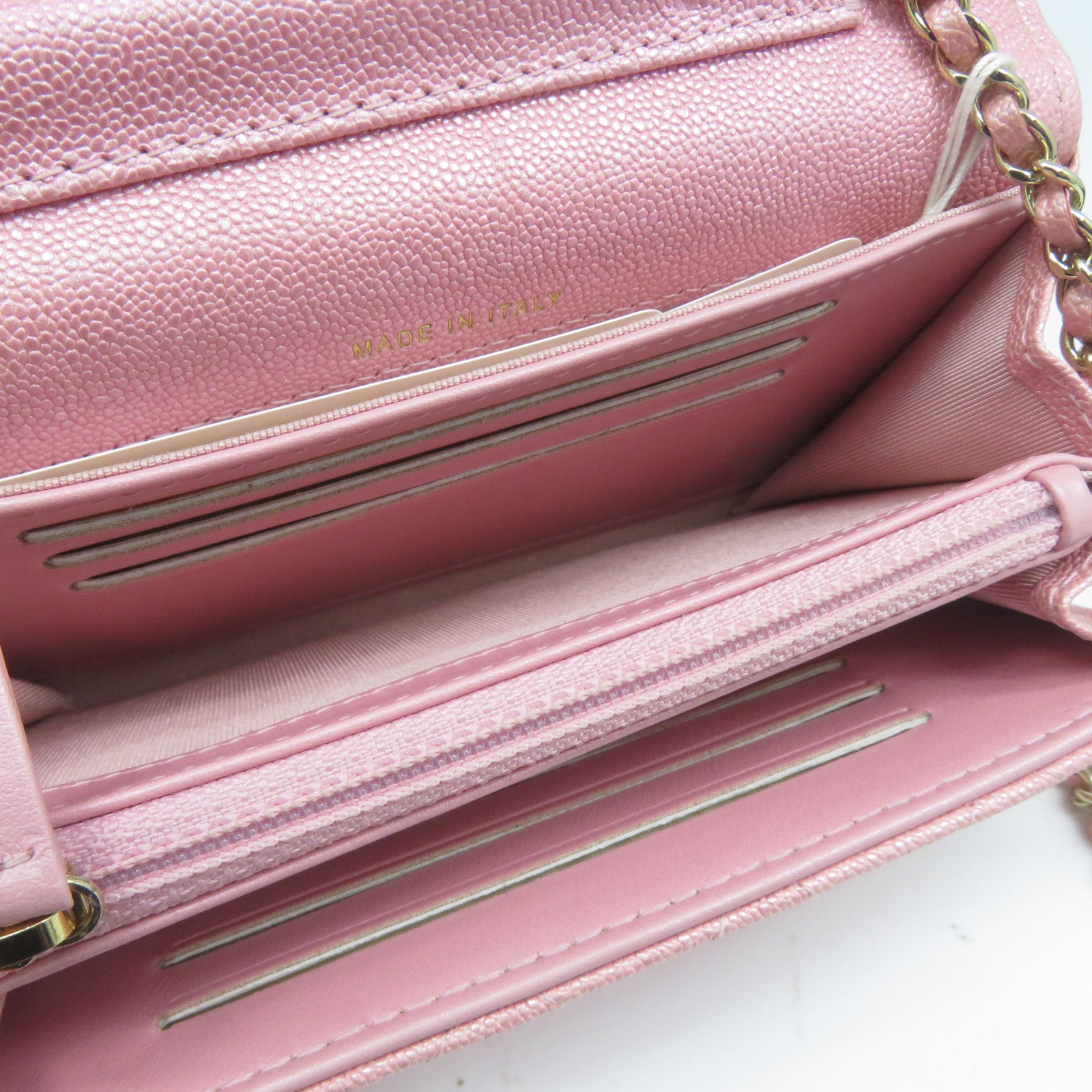 CHANEL 菱格Caviar皮革Wallet With Chain金扣鏈帶肩背袋粉紅色