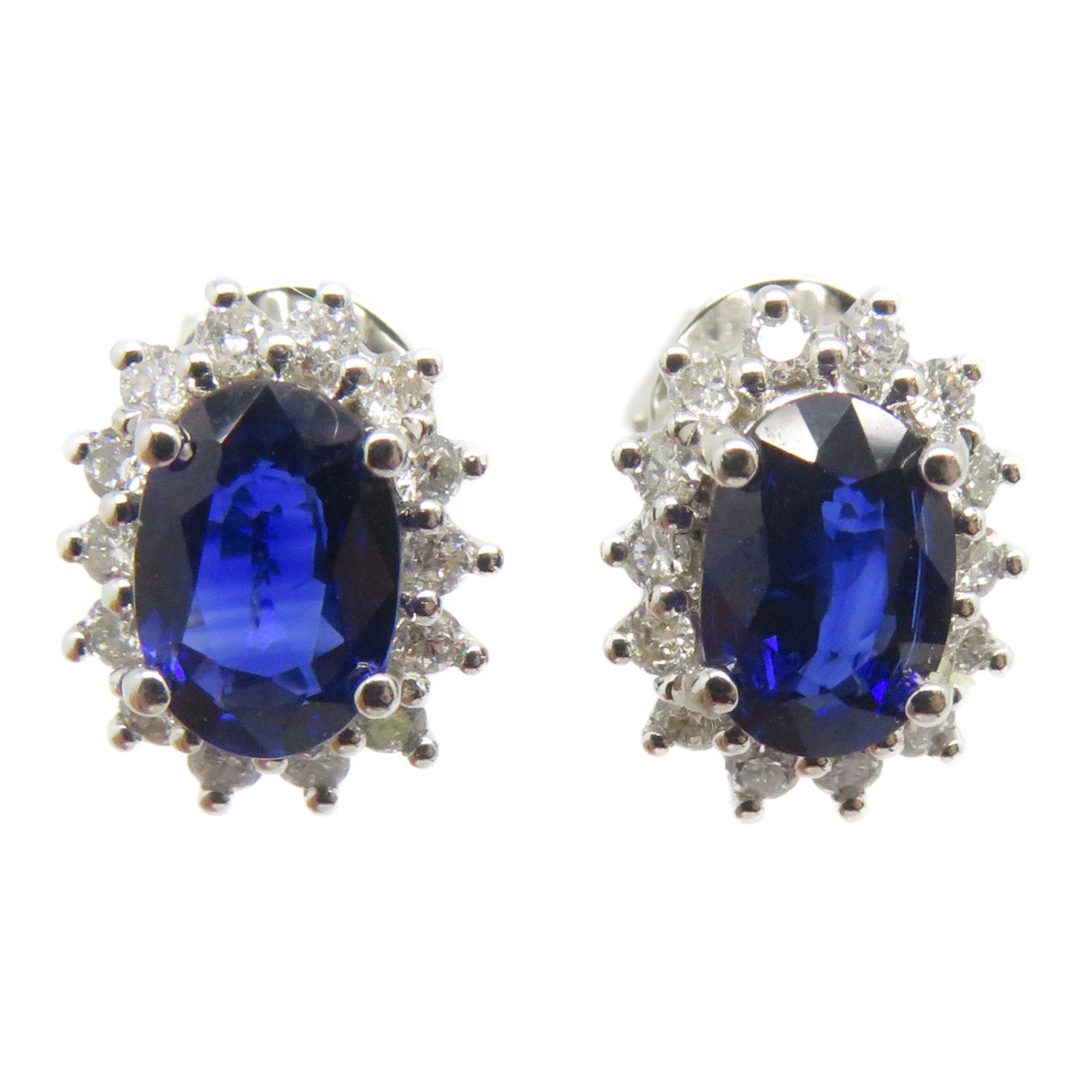 JEWELRY 18K白金Sapphire Earrings 1.050ct綠寶石/0.244鑽石耳環藍色/銀色