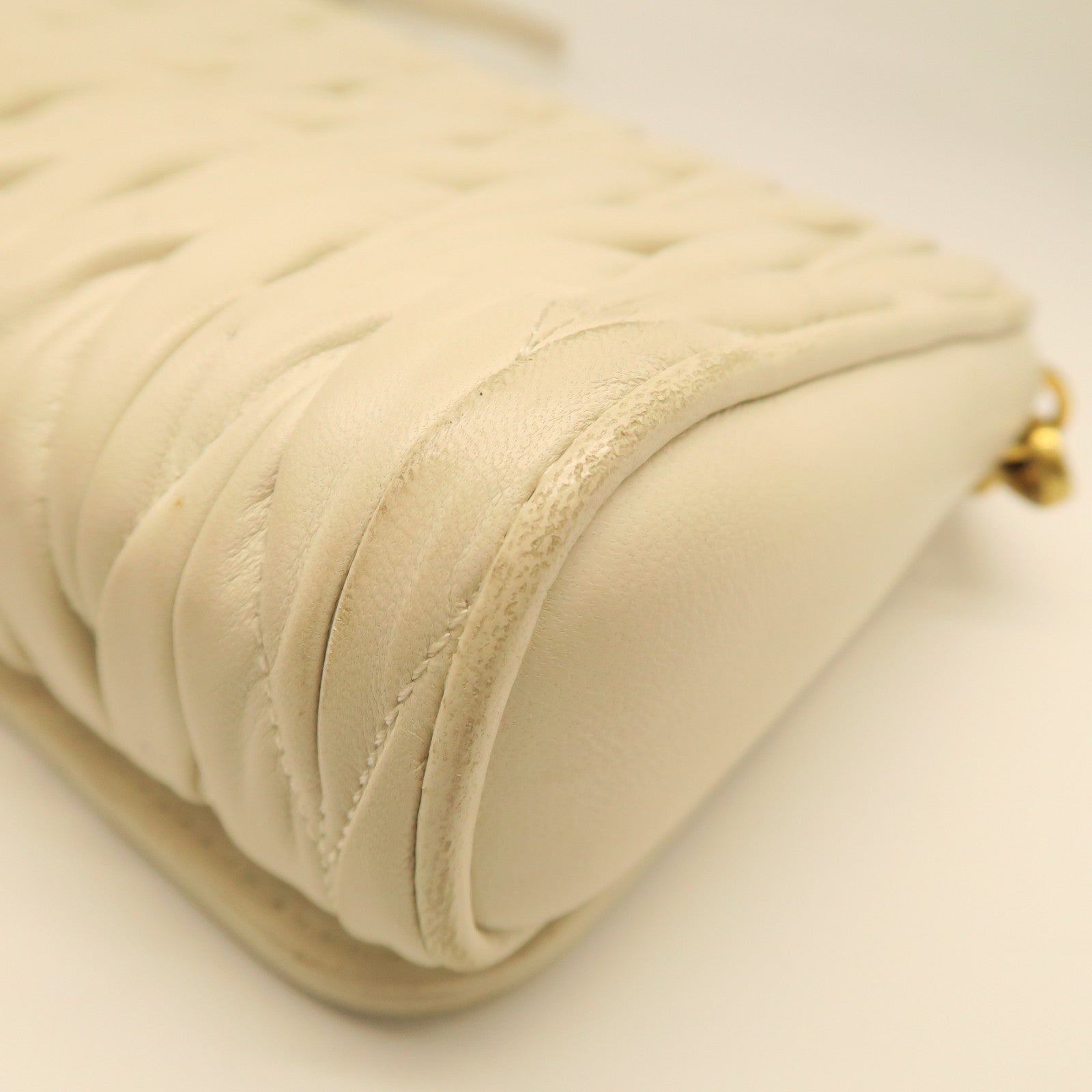 Miu Miu Sheepskin Leather Shoulder Bag Gold Buckle White