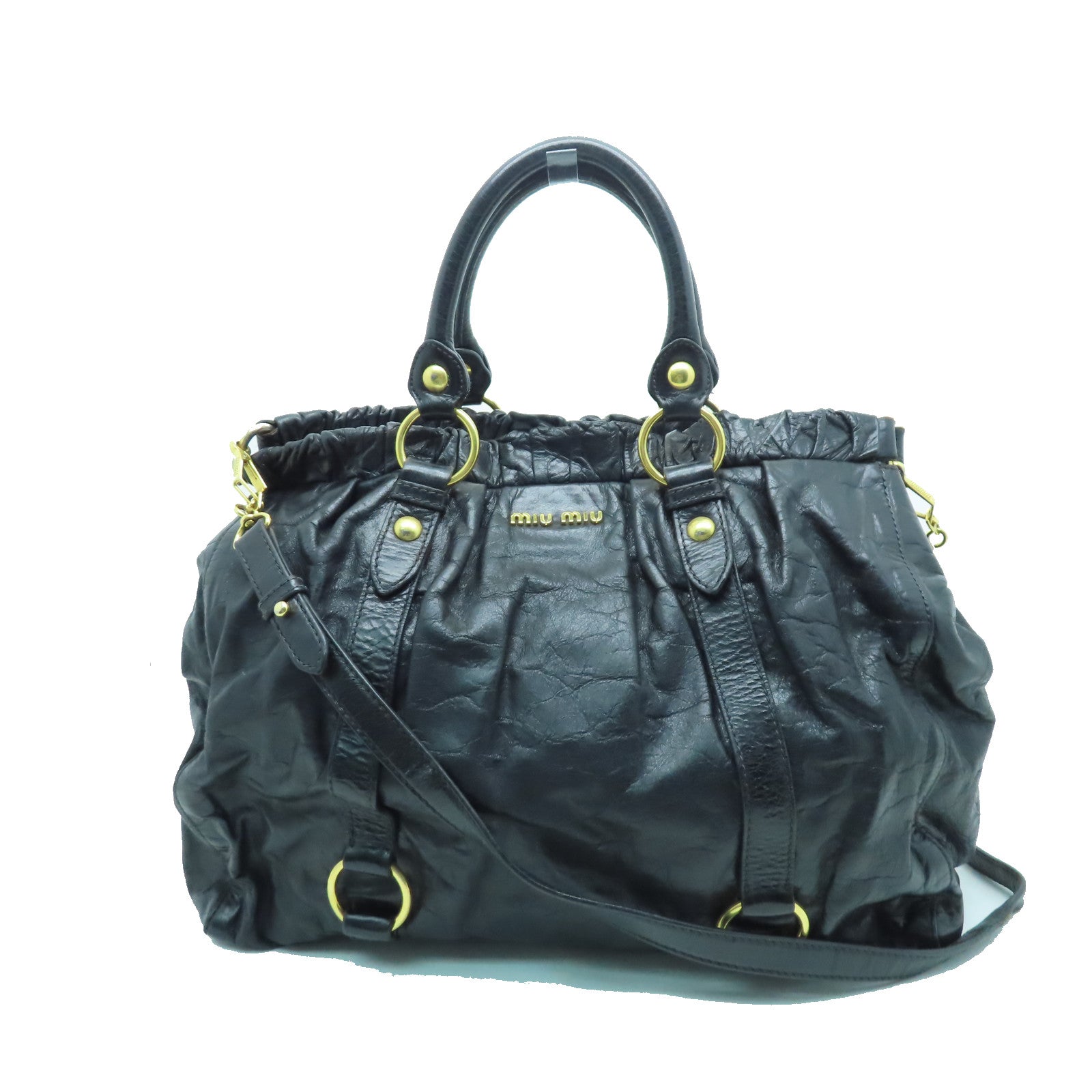 Miu Miu 【激減優惠】牛皮皮革Shoulder Bag金扣肩背袋黑色