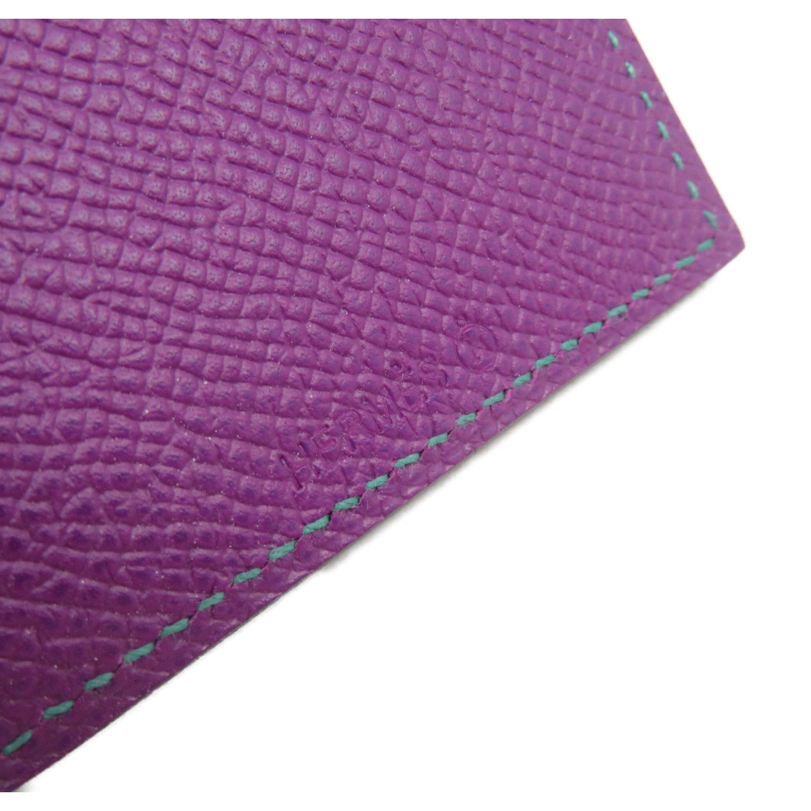 HERMES Epsom皮革Card Holder With Strap卡套P9/Z6紫色/綠色