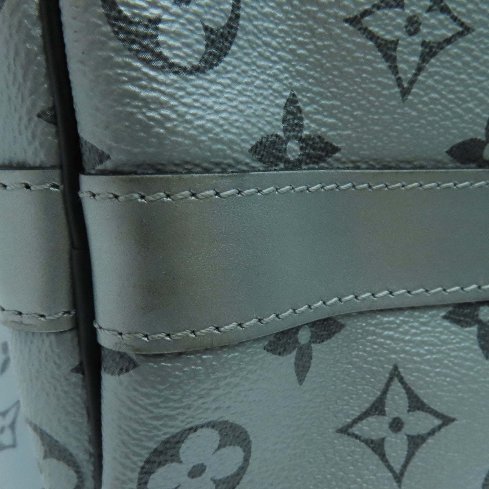 LOUIS VUITTON Monogram Eclipse Keepall 50 Silver Buckle Handle Shoulder Bag Black/Silver