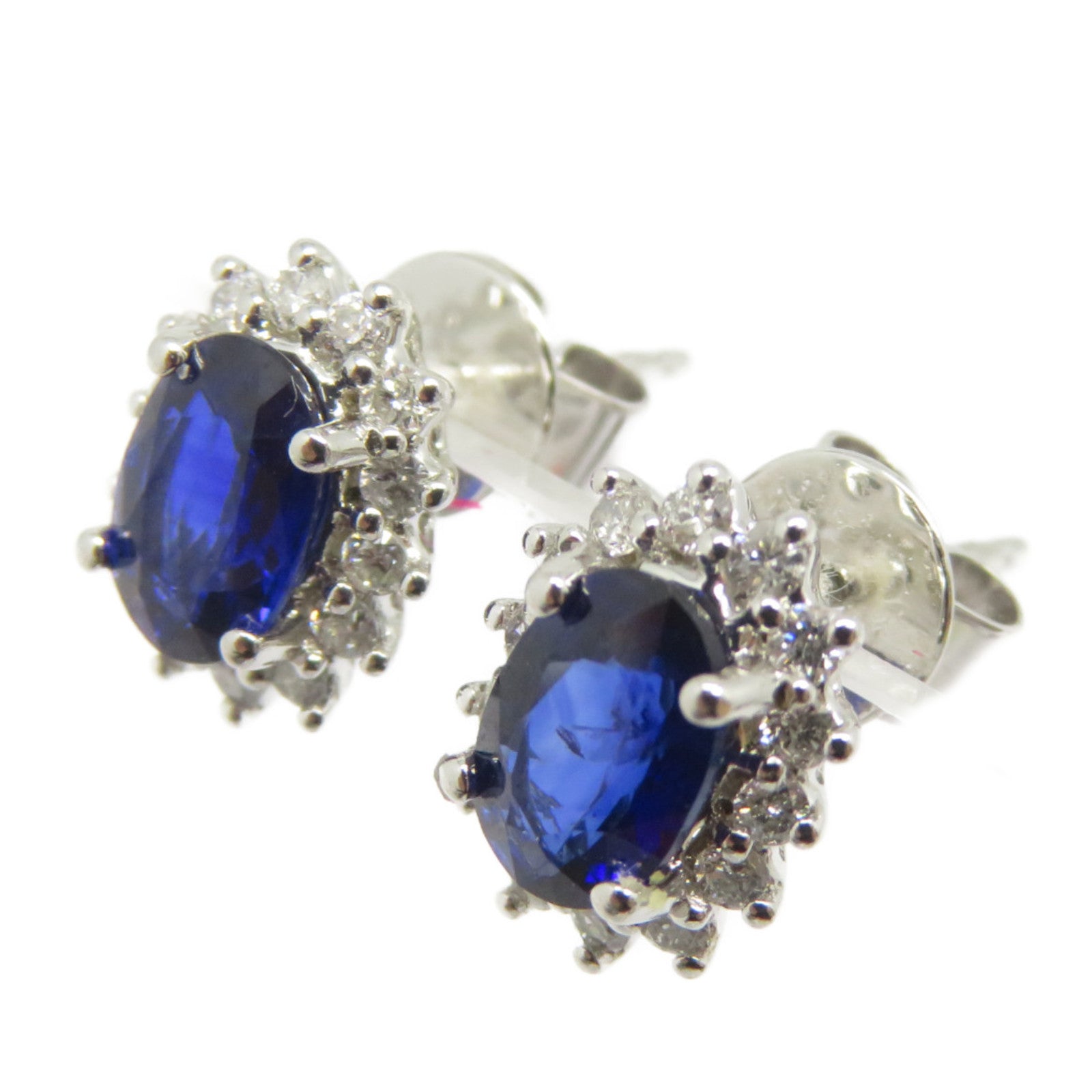 JEWELRY 18K白金Sapphire Earrings 1.050ct綠寶石/0.244鑽石耳環藍色/銀色