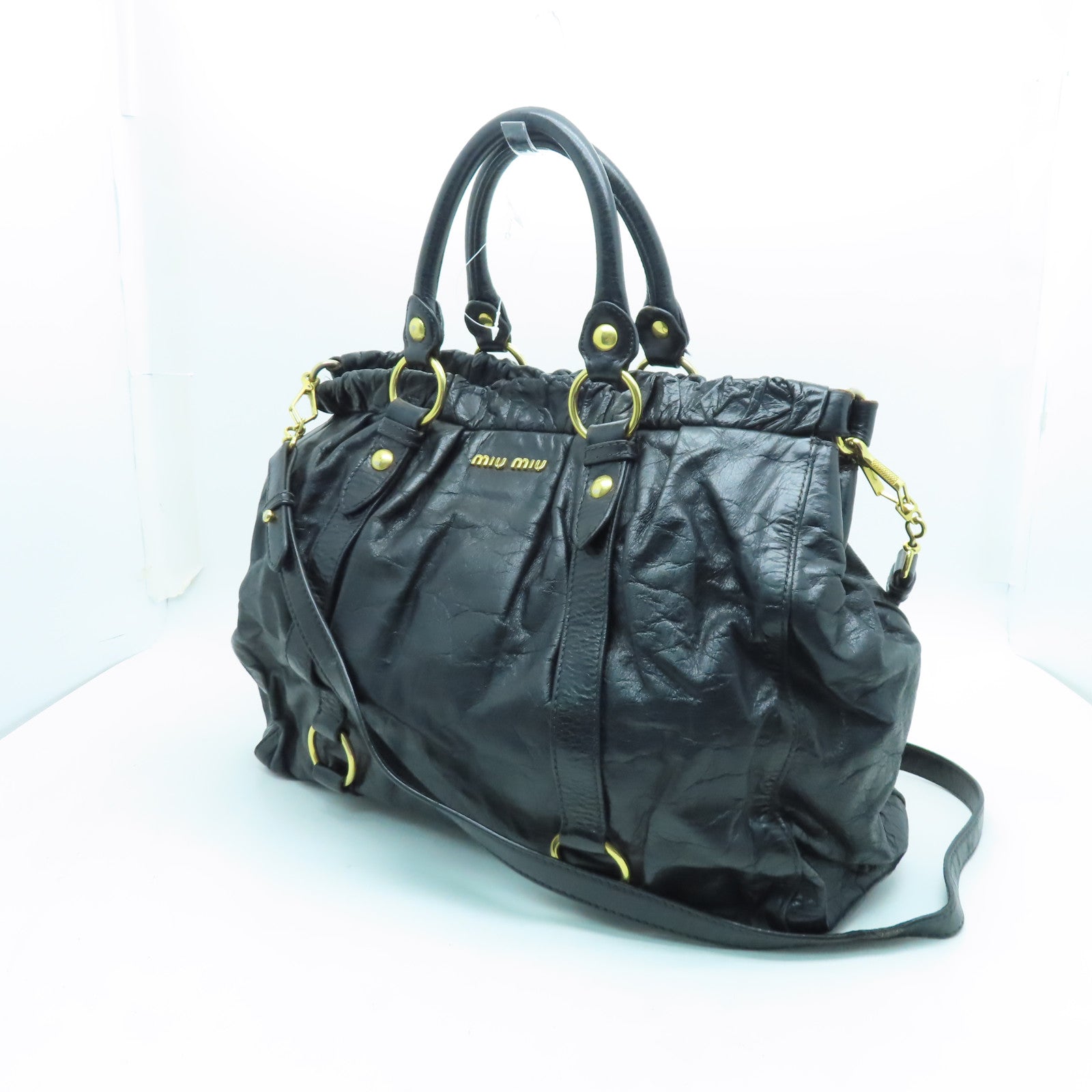 Miu Miu 【激減優惠】牛皮皮革Shoulder Bag金扣肩背袋黑色