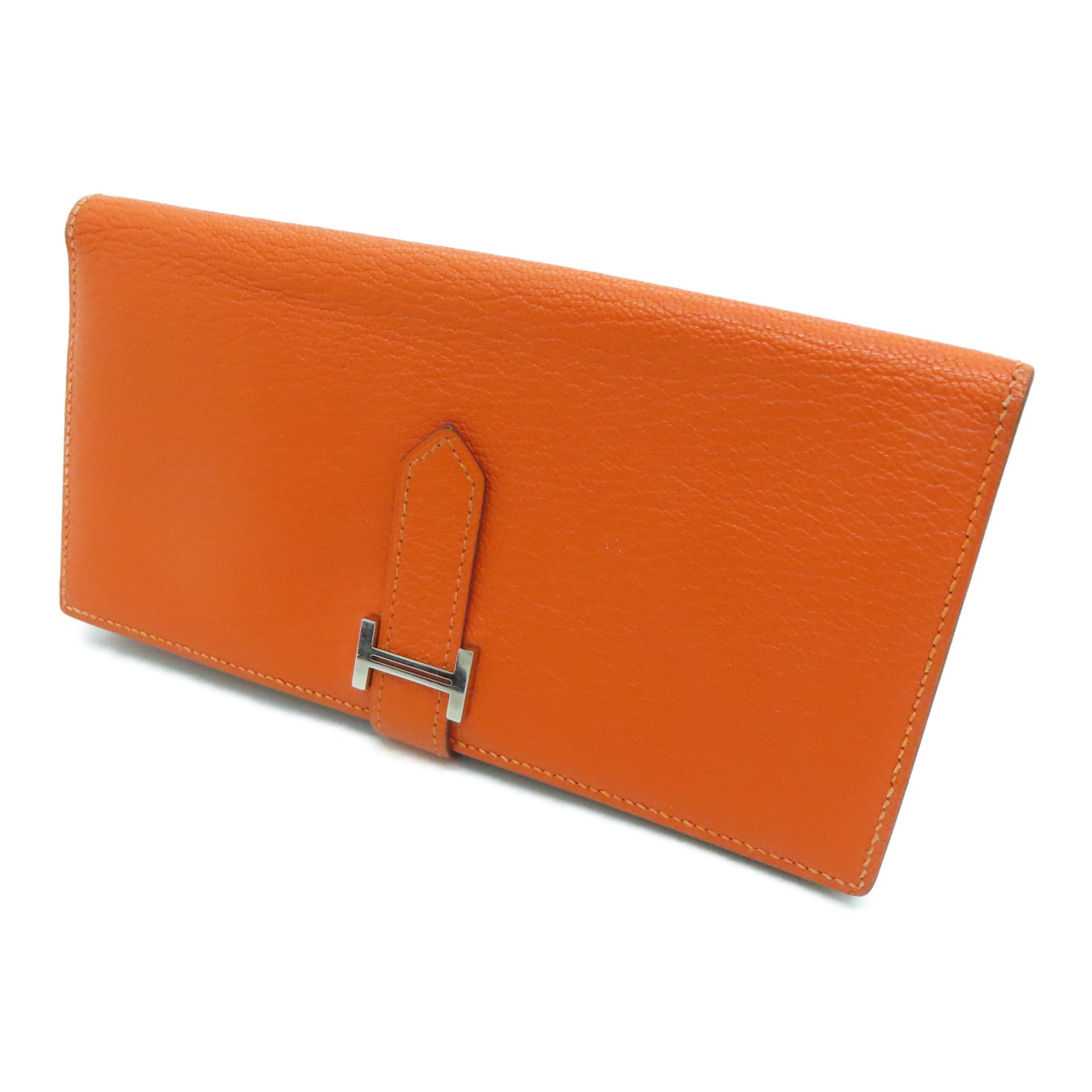 HERMES Chevre皮革Bearn Long Wallet长钱包Feu橙色