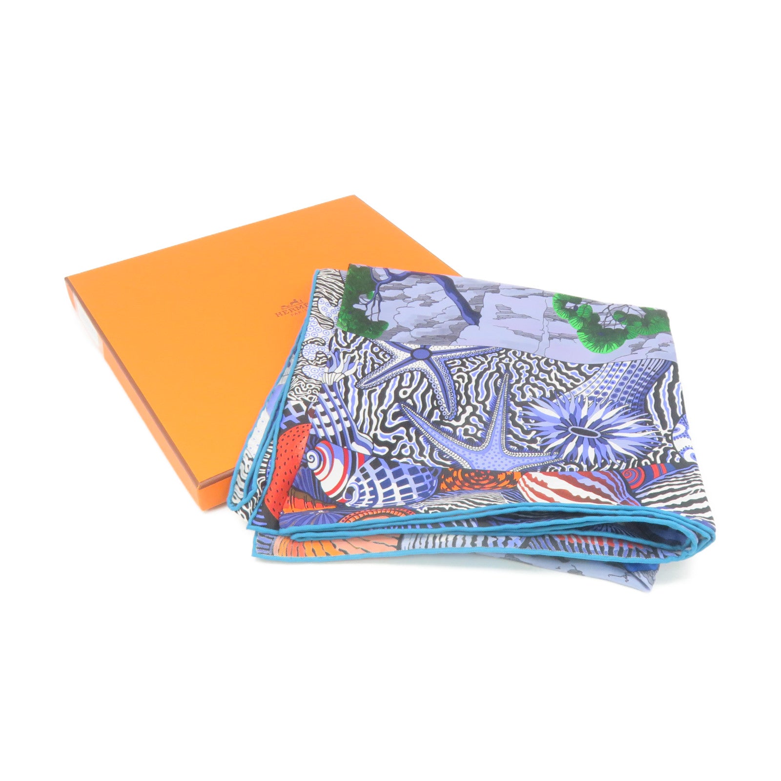 HERMES 【激減優惠】絲質Scarf 90x90絲巾藍色/彩色