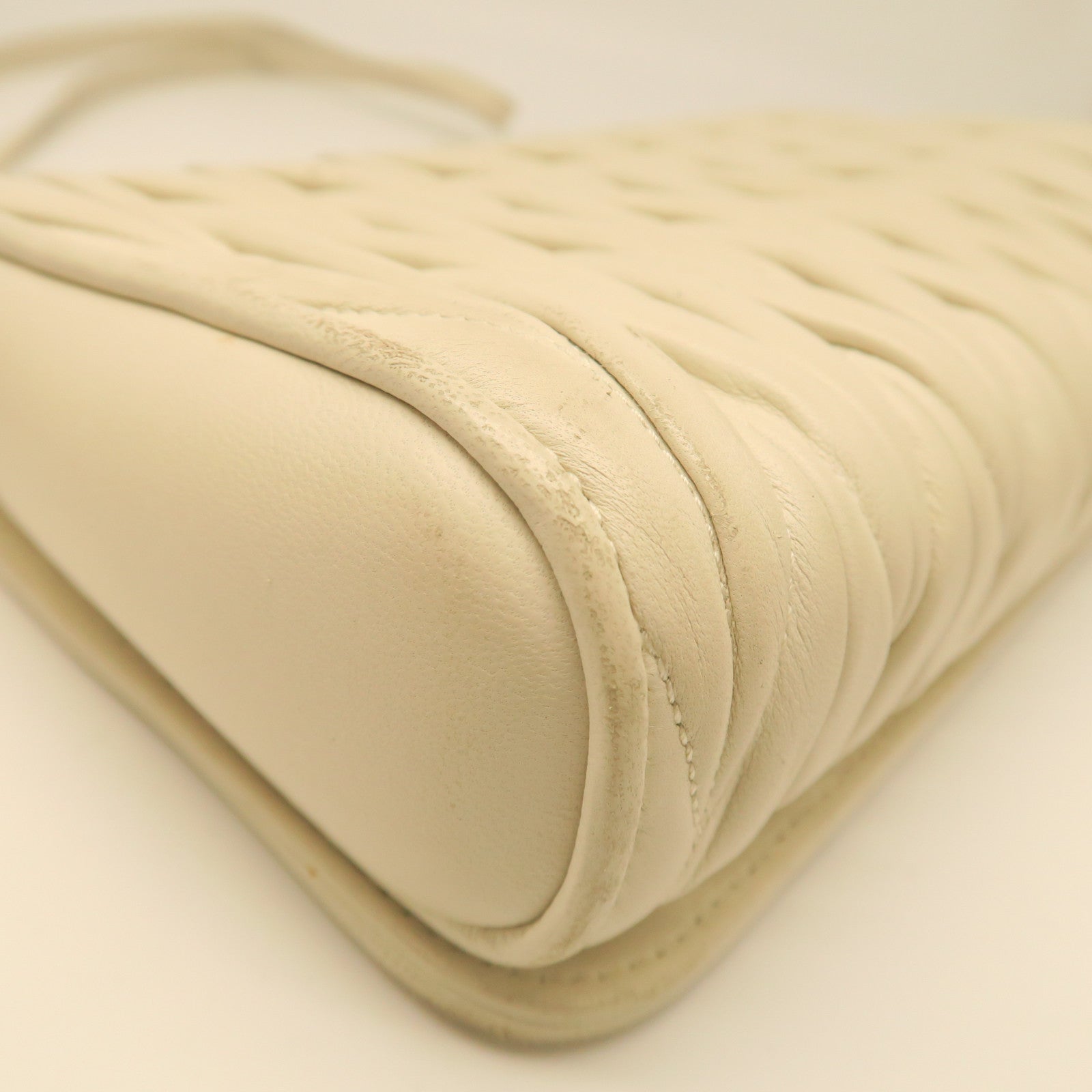 Miu Miu Sheepskin Leather Shoulder Bag Gold Buckle White