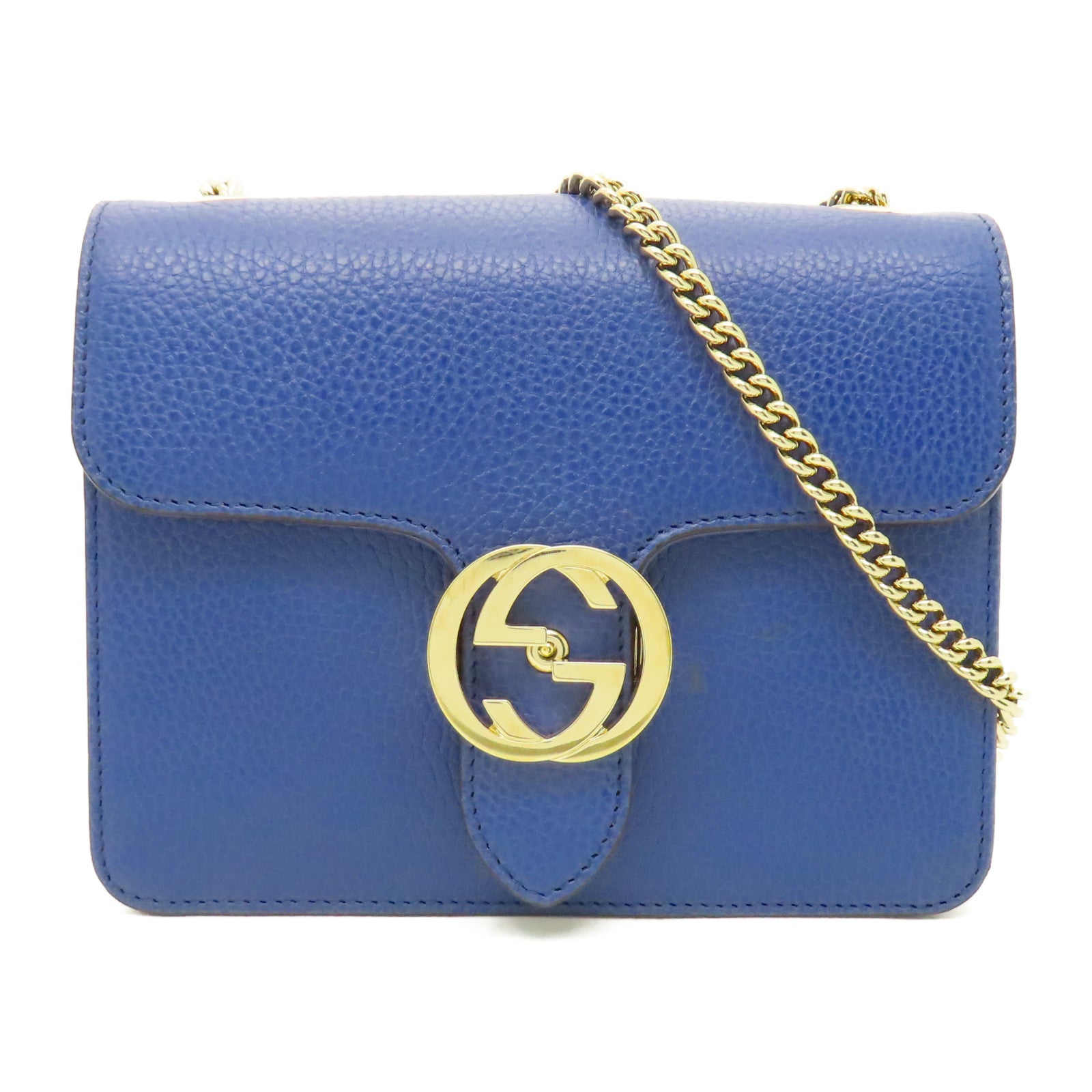 GUCCI 牛皮皮革Chain Shoulder金扣鏈帶肩背袋藍色