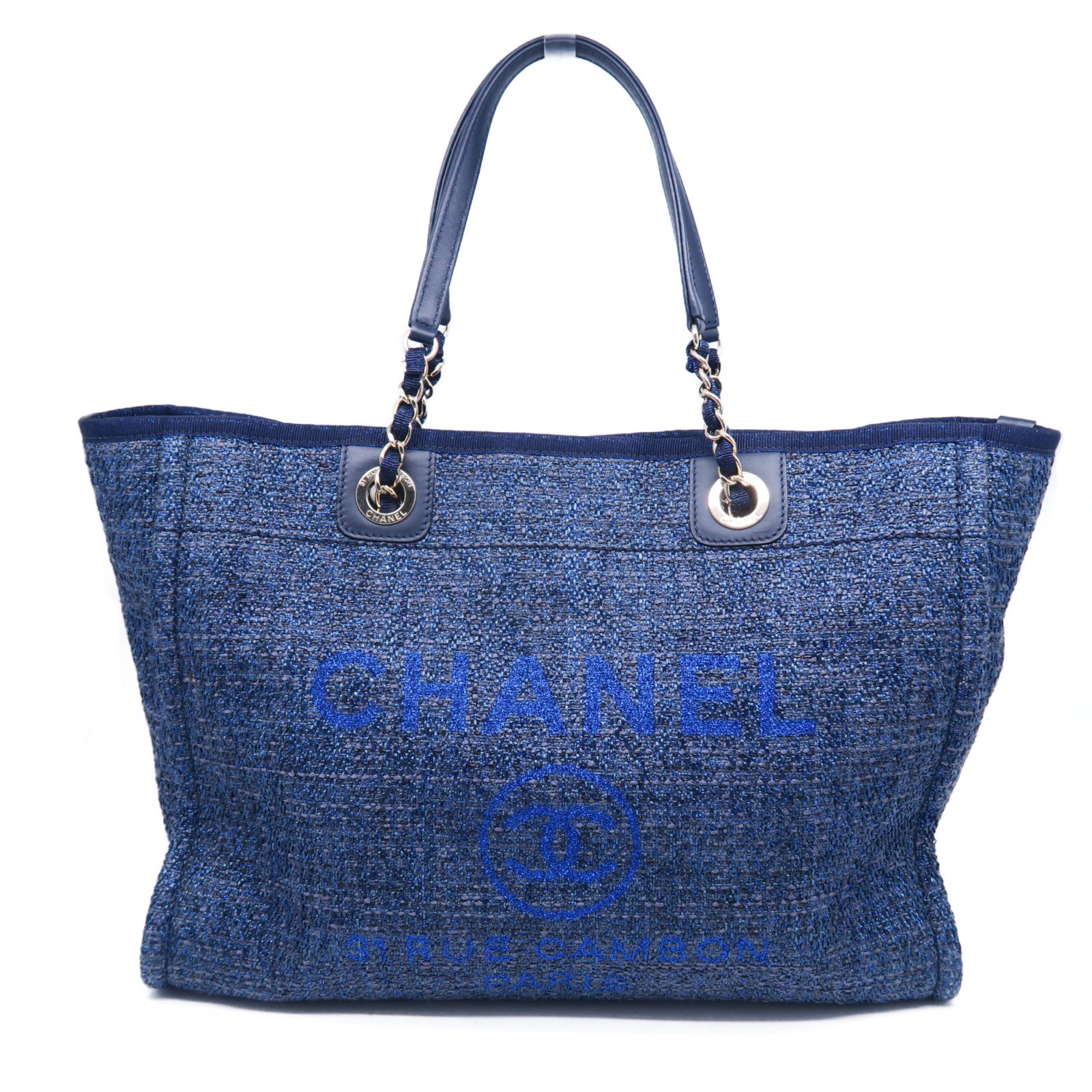 CHANEL 帆布Deauville Bag金扣手挽袋海軍藍色