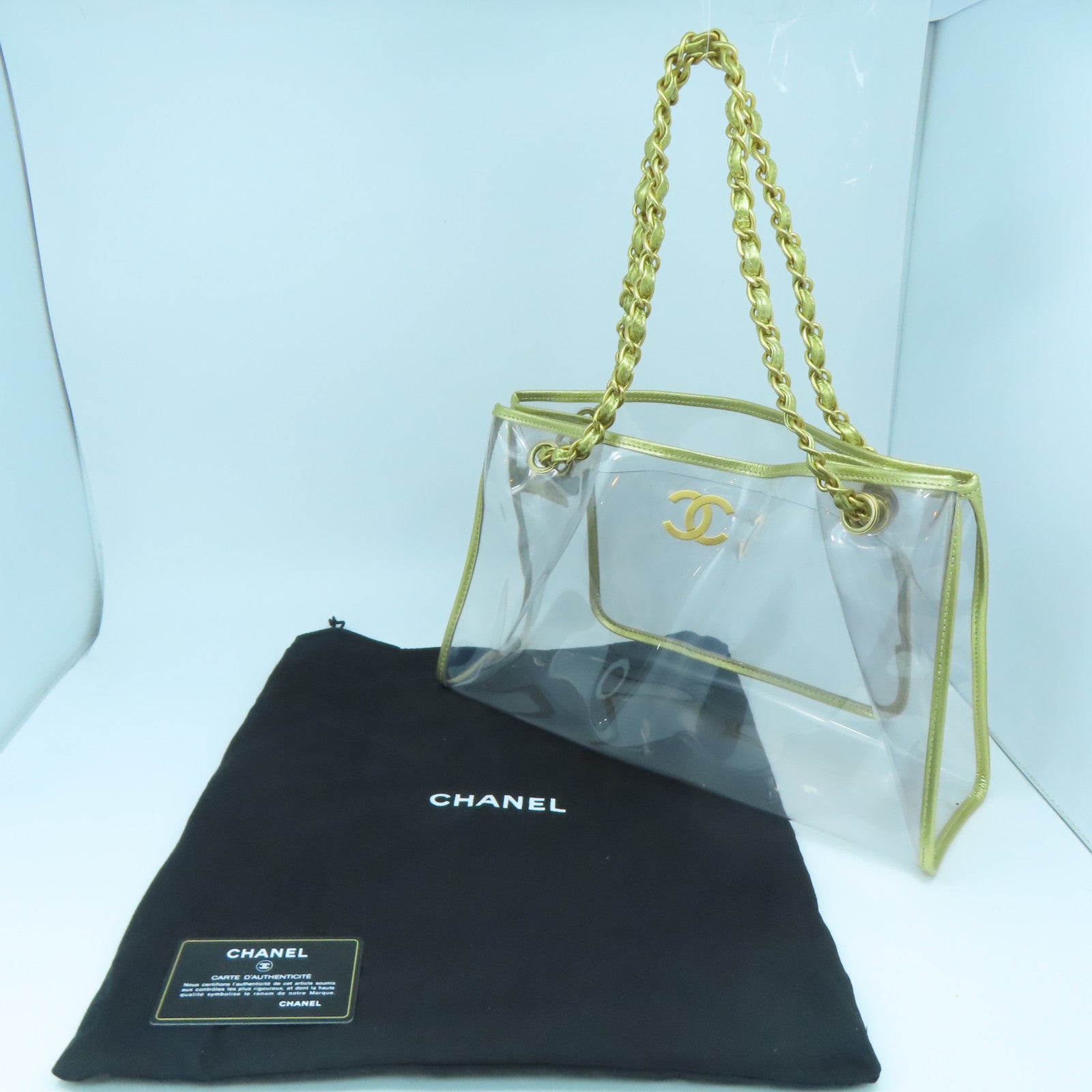 CHANEL PVC Chain Shoulder Gold Shoulder Bag Clear/Gold