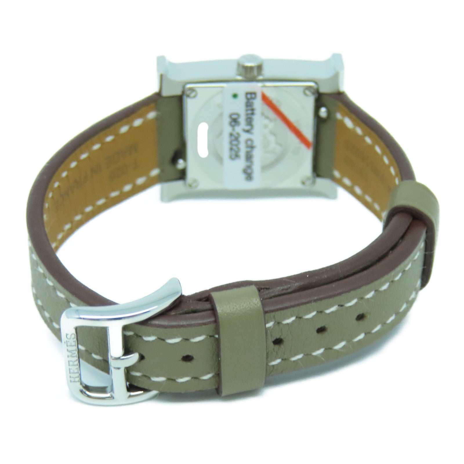HERMES Heure H Watch不锈钢皮革带手表石英机芯大象灰