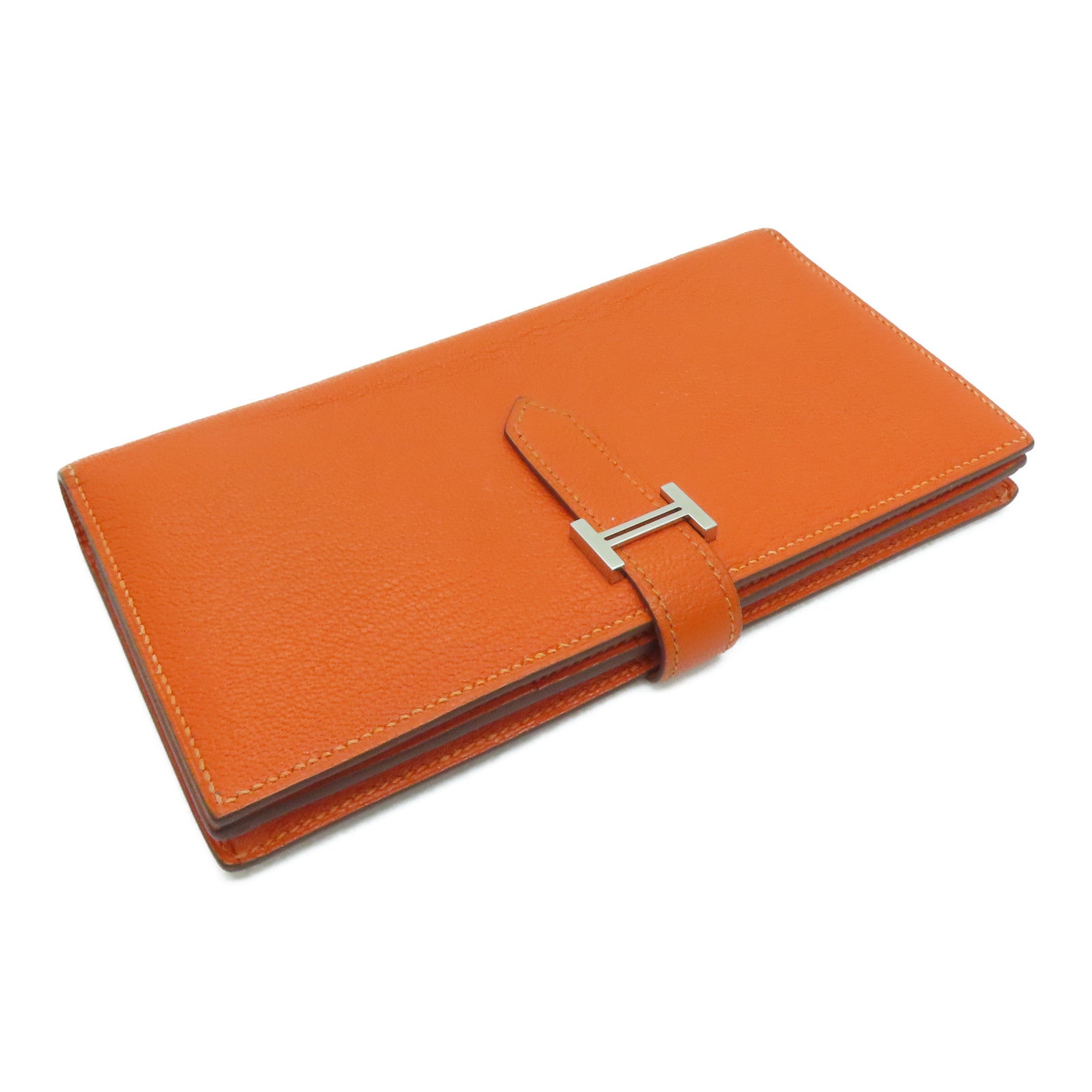 HERMES Chevre皮革Bearn Long Wallet长钱包Feu橙色