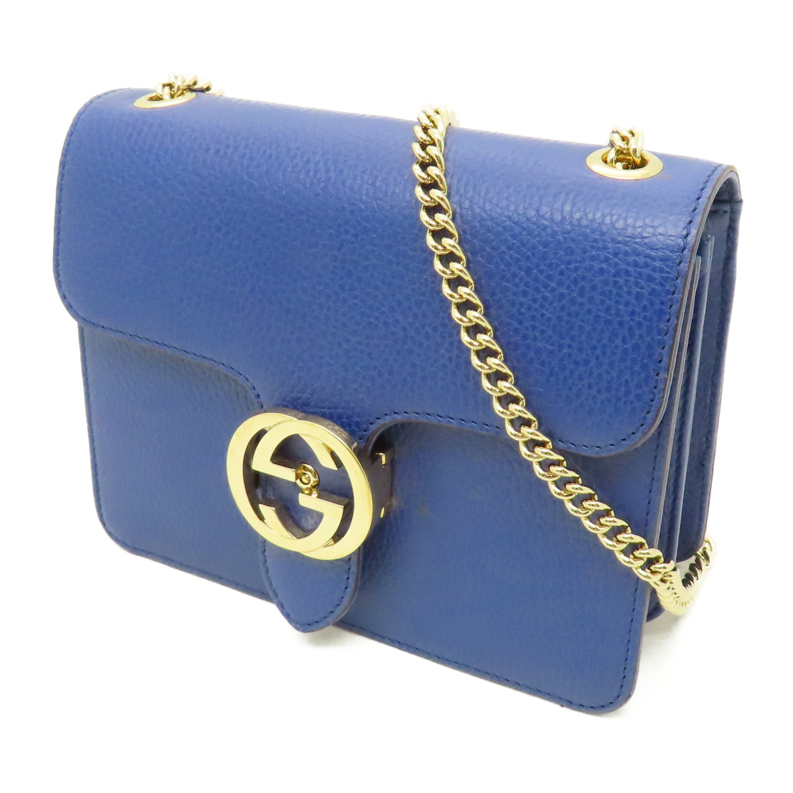 GUCCI 牛皮皮革Chain Shoulder金扣鏈帶肩背袋藍色