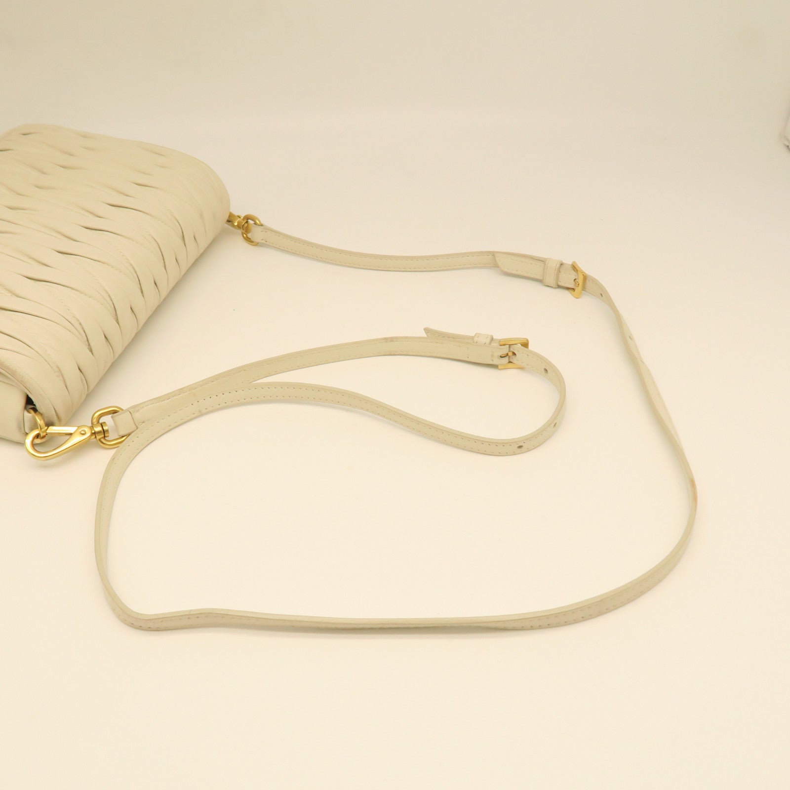 Miu Miu Sheepskin Leather Shoulder Bag Gold Buckle White