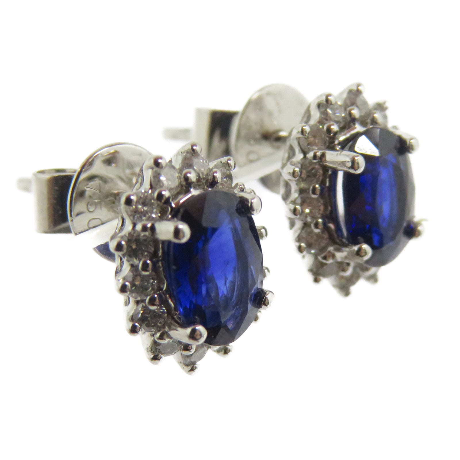 JEWELRY 18K白金Sapphire Earrings 1.050ct綠寶石/0.244鑽石耳環藍色/銀色