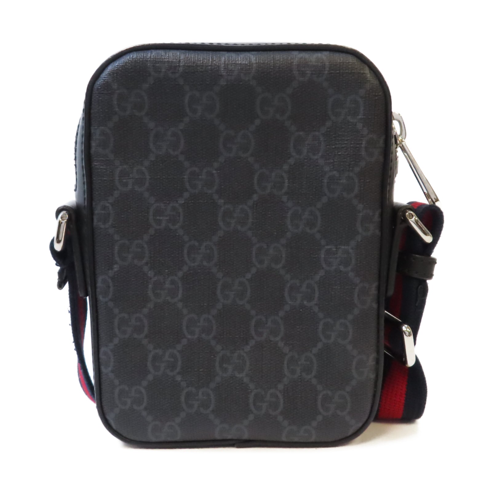 GUCCI 塗層帆布GG Supreme Messenger Shoulder Bag銀扣肩背袋黑色