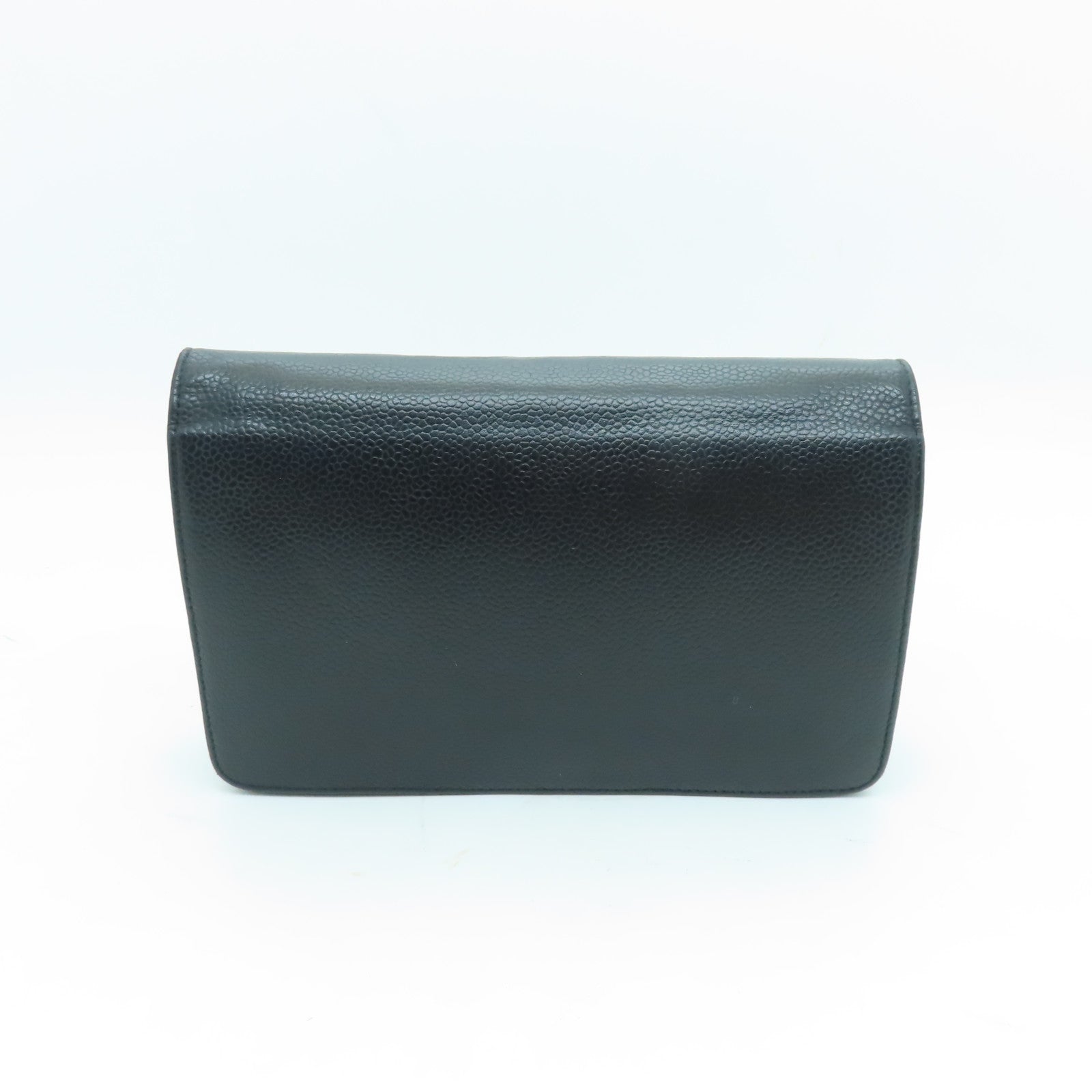 CHANEL Caviar皮革Wallet On Cahin銀扣鏈帶肩背袋黑色