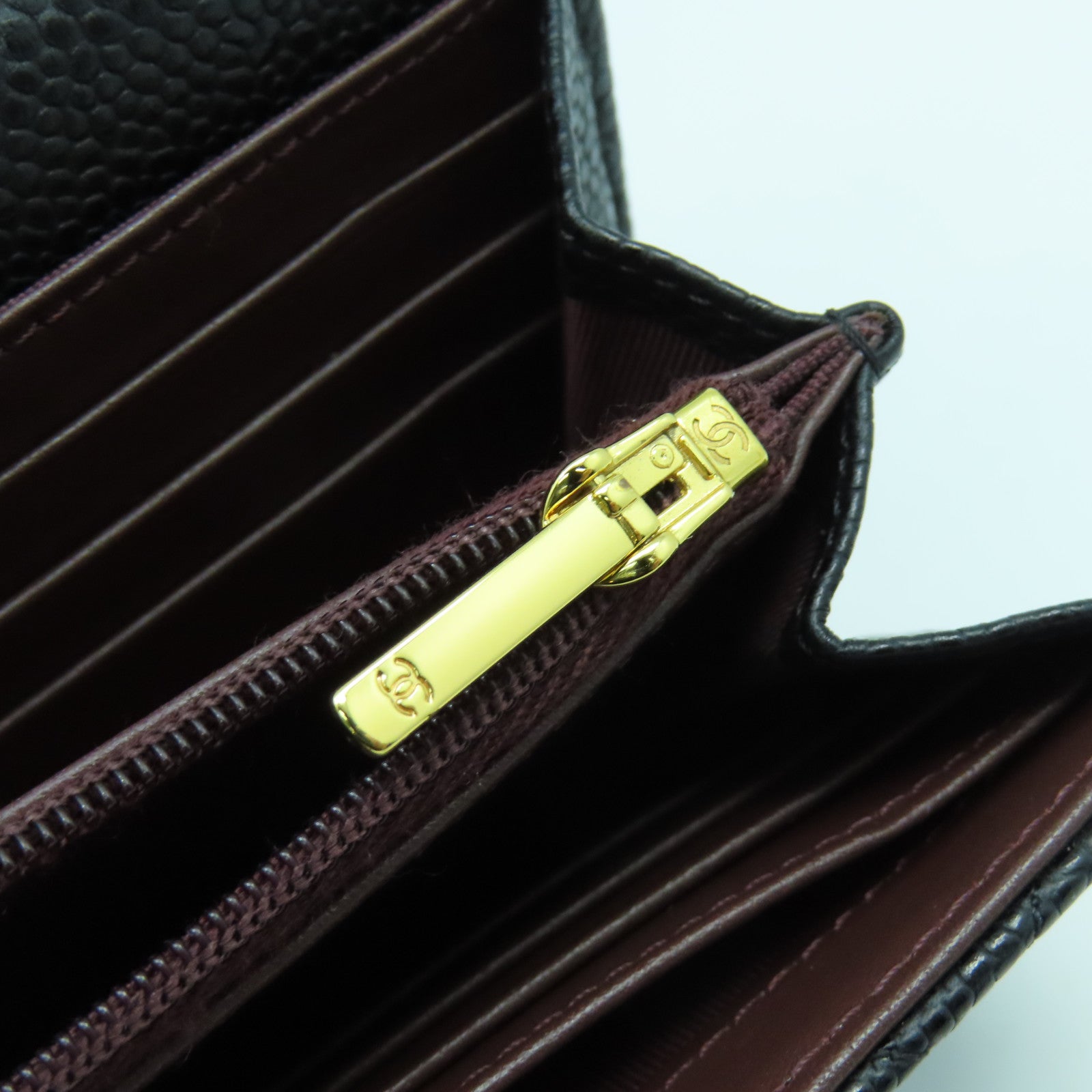 CHANEL 菱格Caviar皮革Long Wallet金扣長錢包黑色