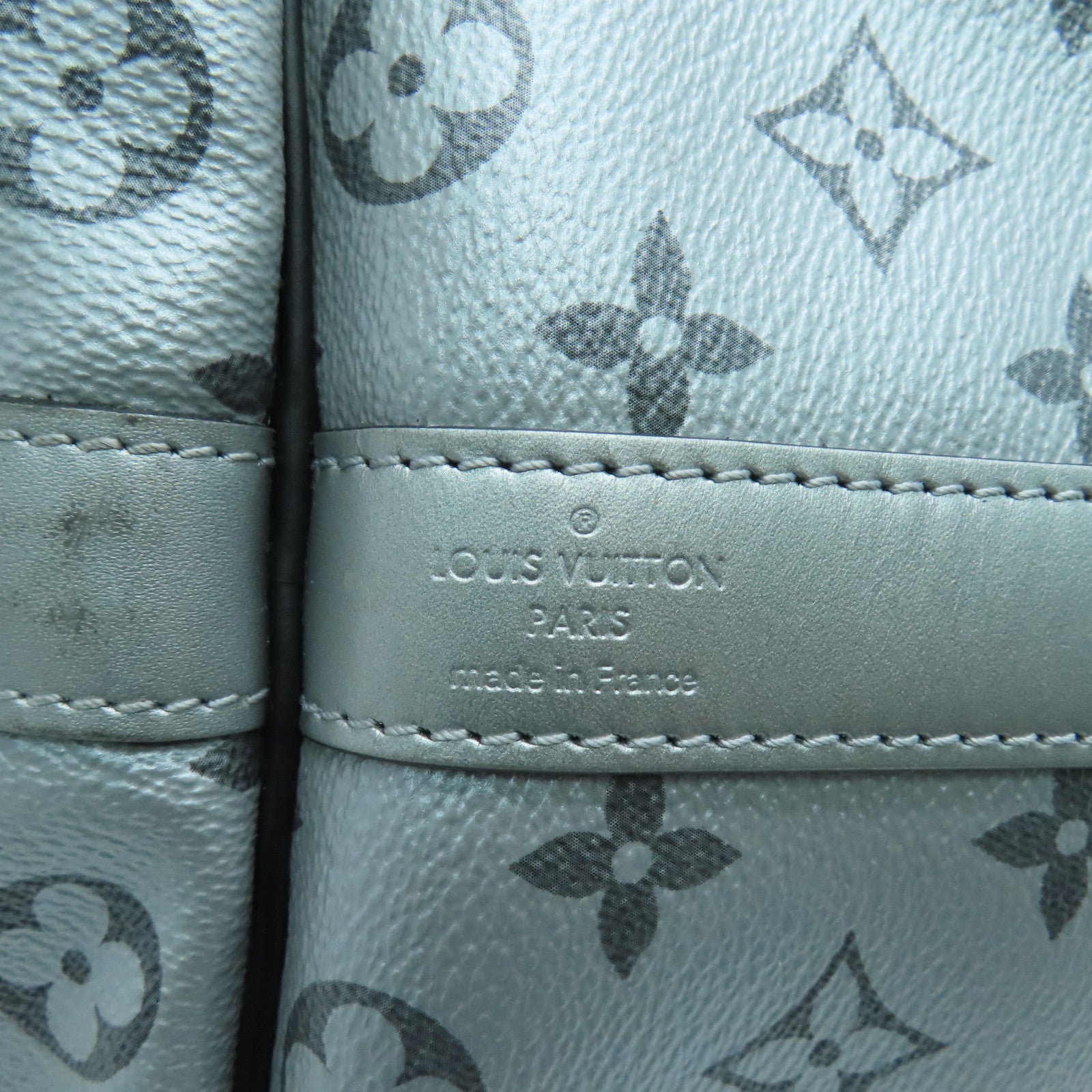 LOUIS VUITTON Monogram Eclipse Keepall 50 Silver Buckle Handle Shoulder Bag Black/Silver