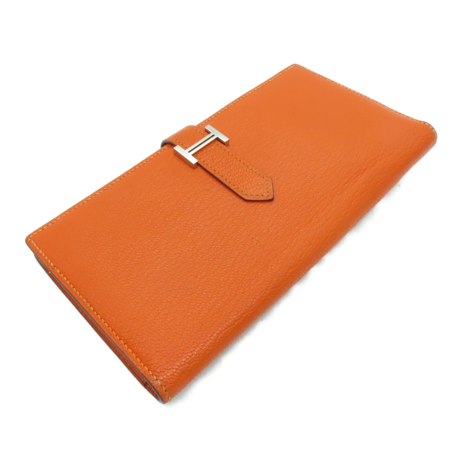 HERMES Chevre皮革Bearn Long Wallet长钱包Feu橙色