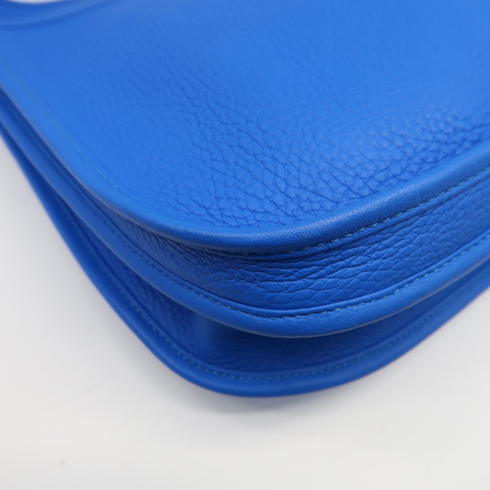 HERMES Clemence皮革Evelyne PM銀扣肩背袋Bleu France法國藍色