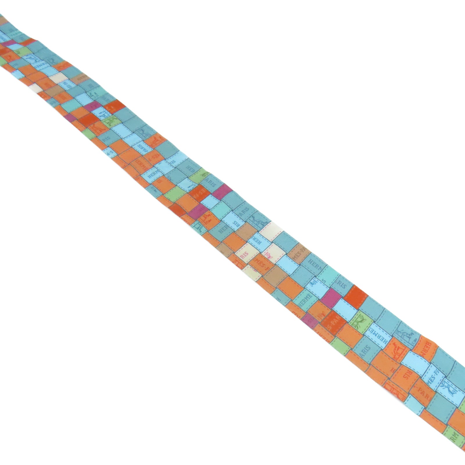 HERMES 【激減優惠】絲質Twilly絲巾藍色/橘色