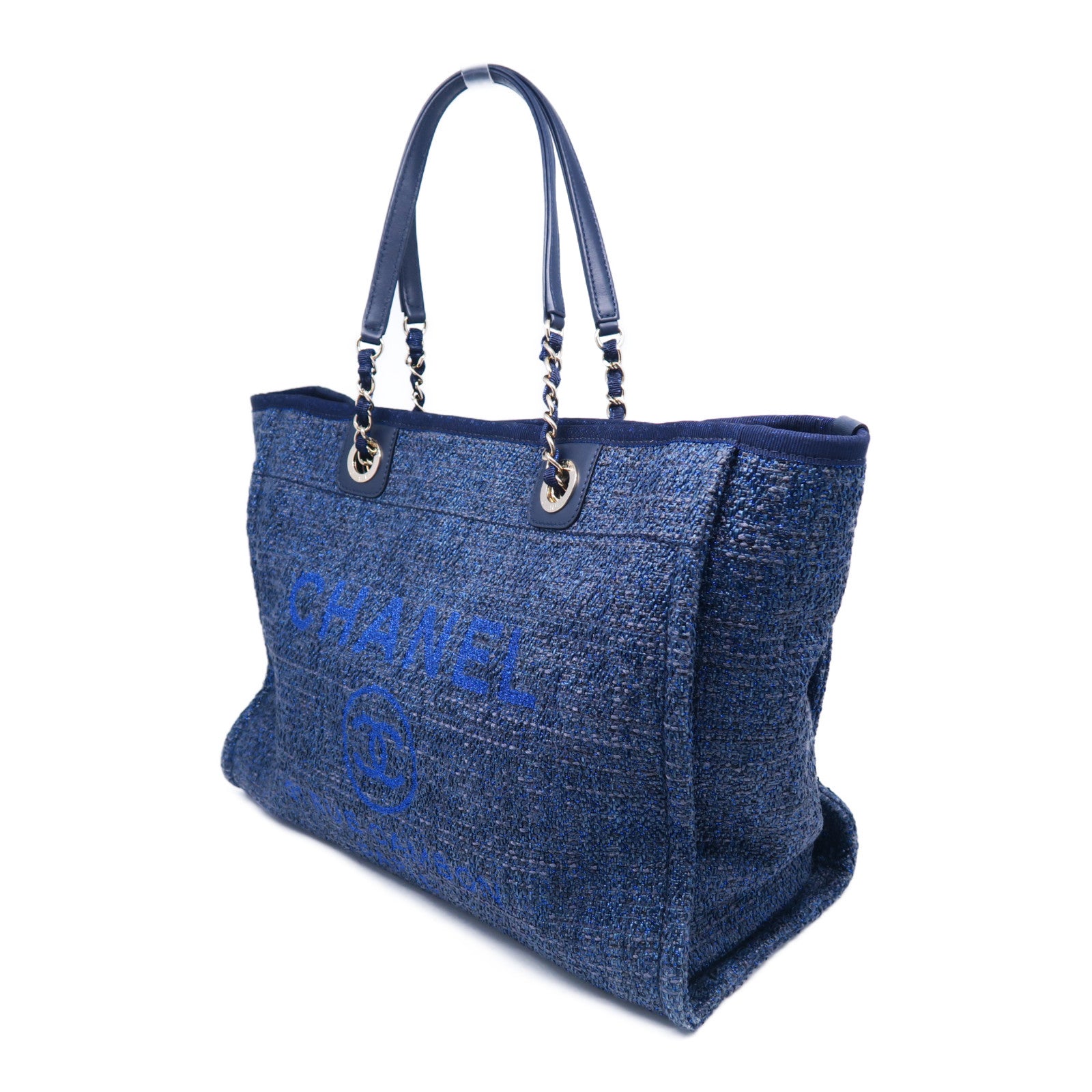 CHANEL 帆布Deauville Bag金扣手挽袋海軍藍色
