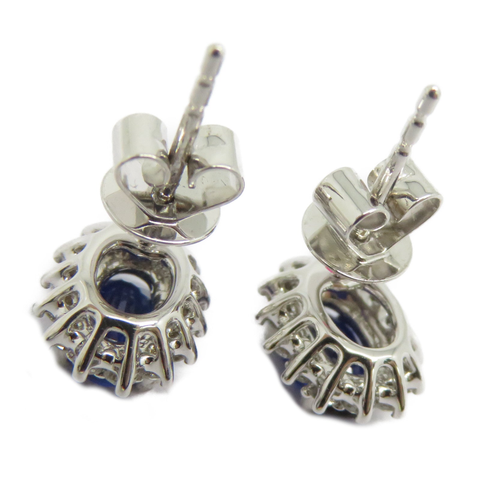 JEWELRY 18K白金Sapphire Earrings 1.050ct綠寶石/0.244鑽石耳環藍色/銀色