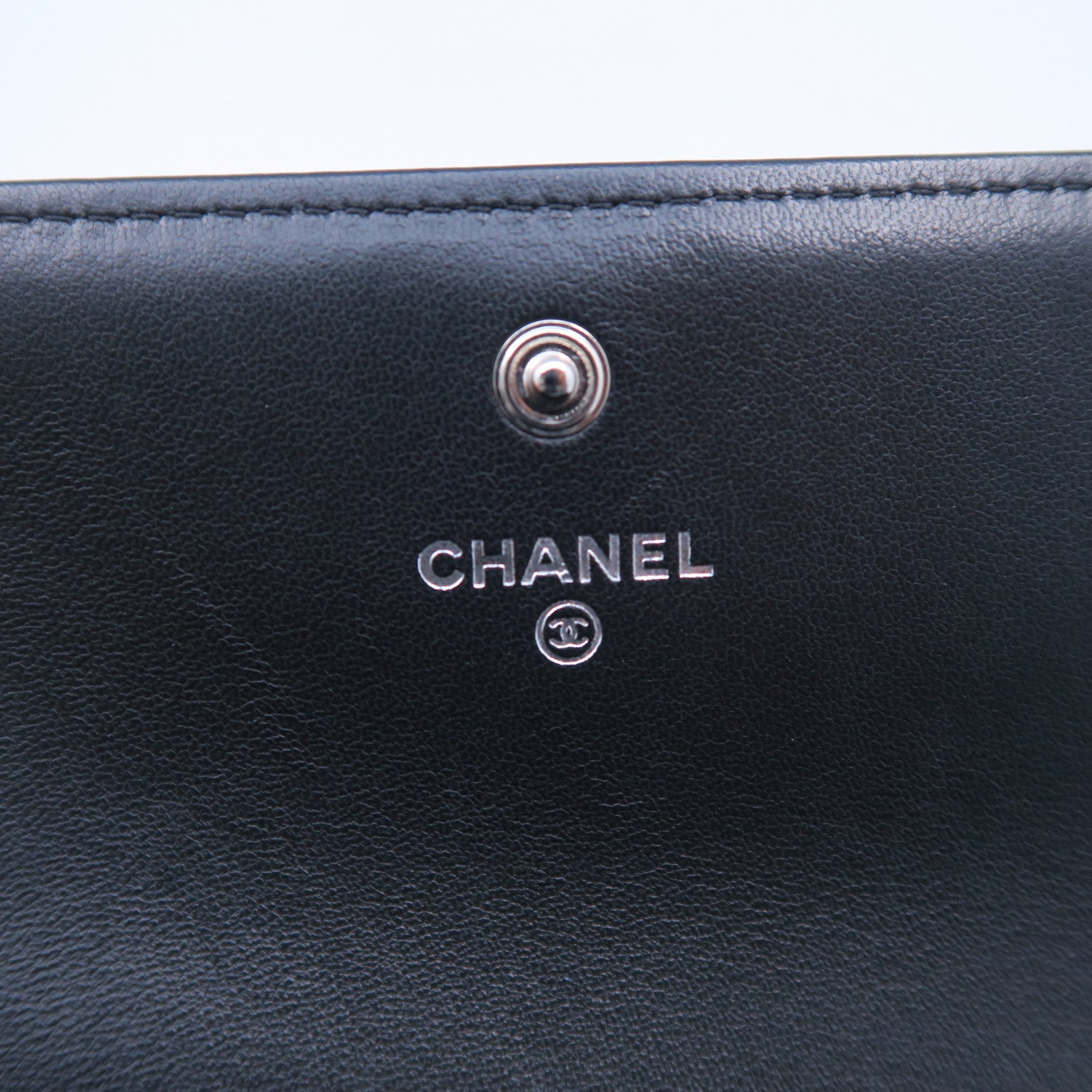 CHANEL 菱格羊皮皮革Boy Long Wallet銀扣長錢包黑色