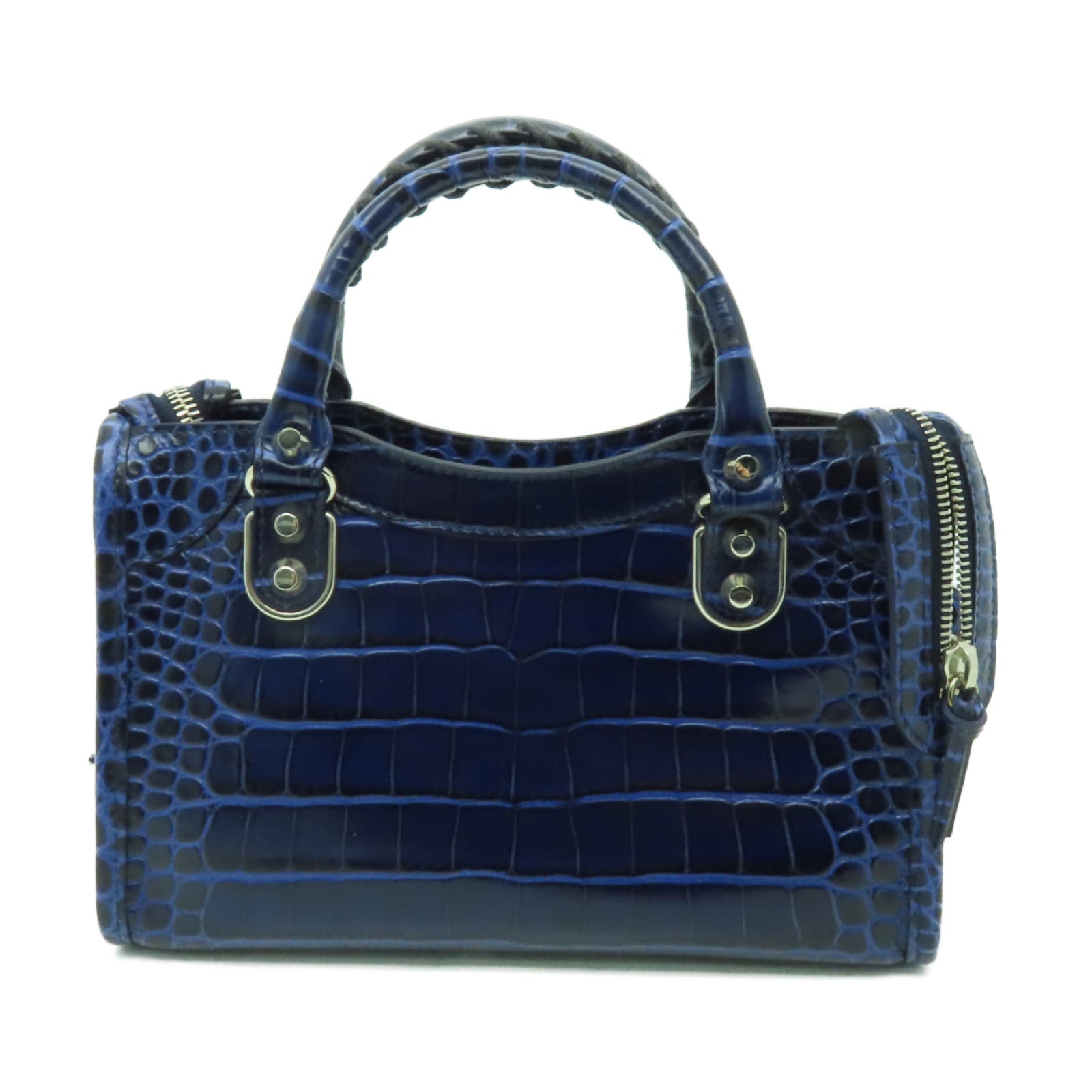 BALENCIAGA 牛皮皮革Mini City銀扣手挽肩背兩用袋藍色