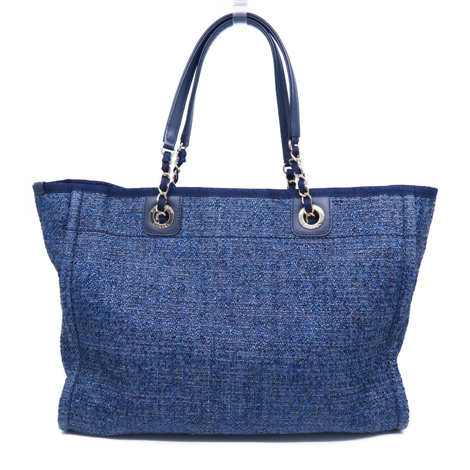 CHANEL 帆布Deauville Bag金扣手挽袋海軍藍色