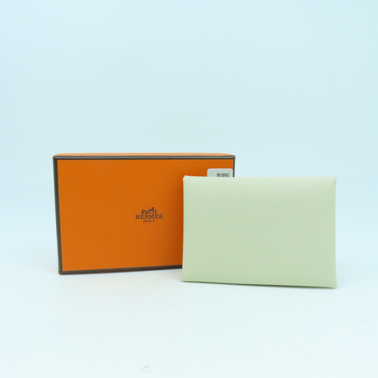 HERMES Epsom皮革Calvi Duo銀扣卡片套Craie奶昔白色