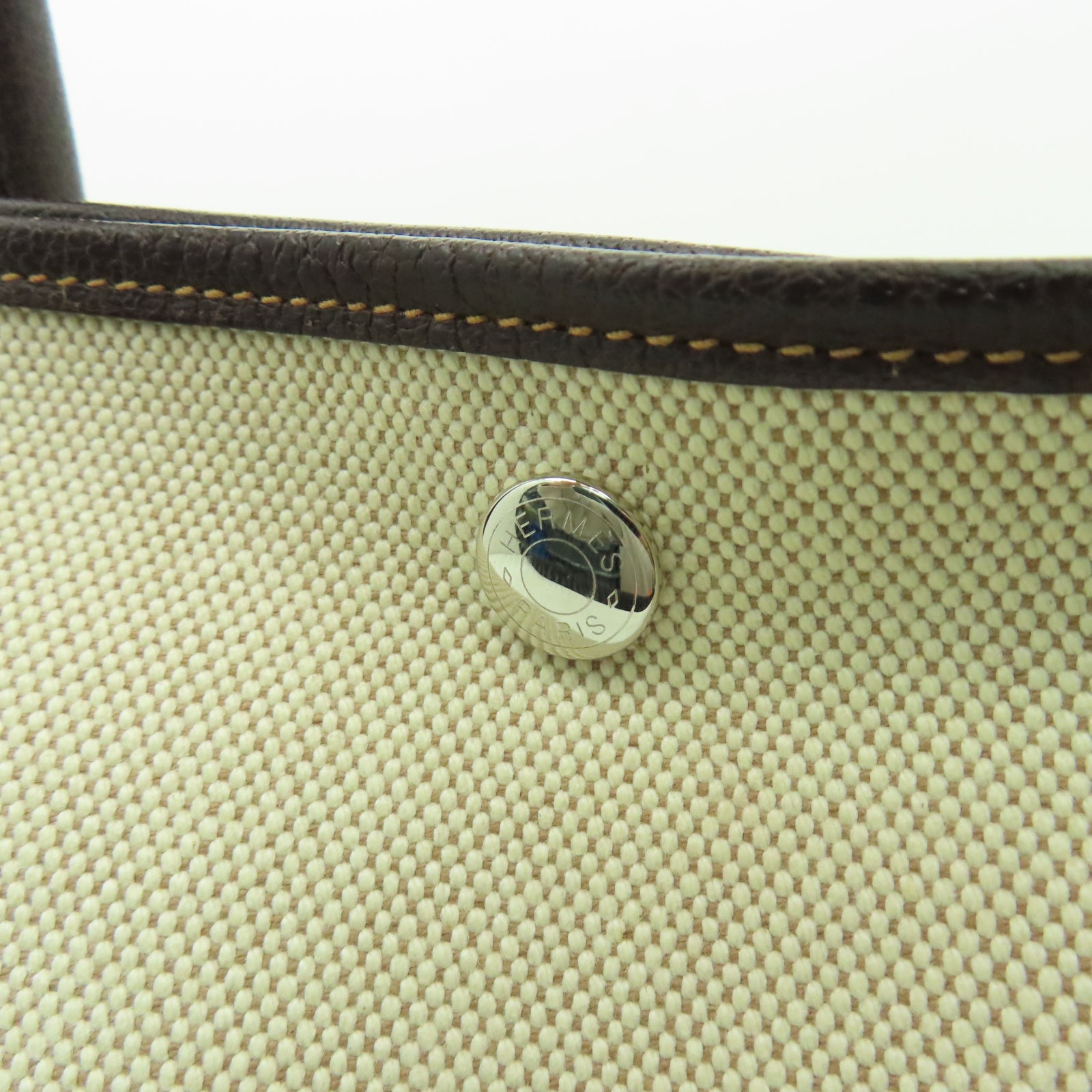 HERMES Toile H帆布Garden Party TPM銀扣手挽袋米色