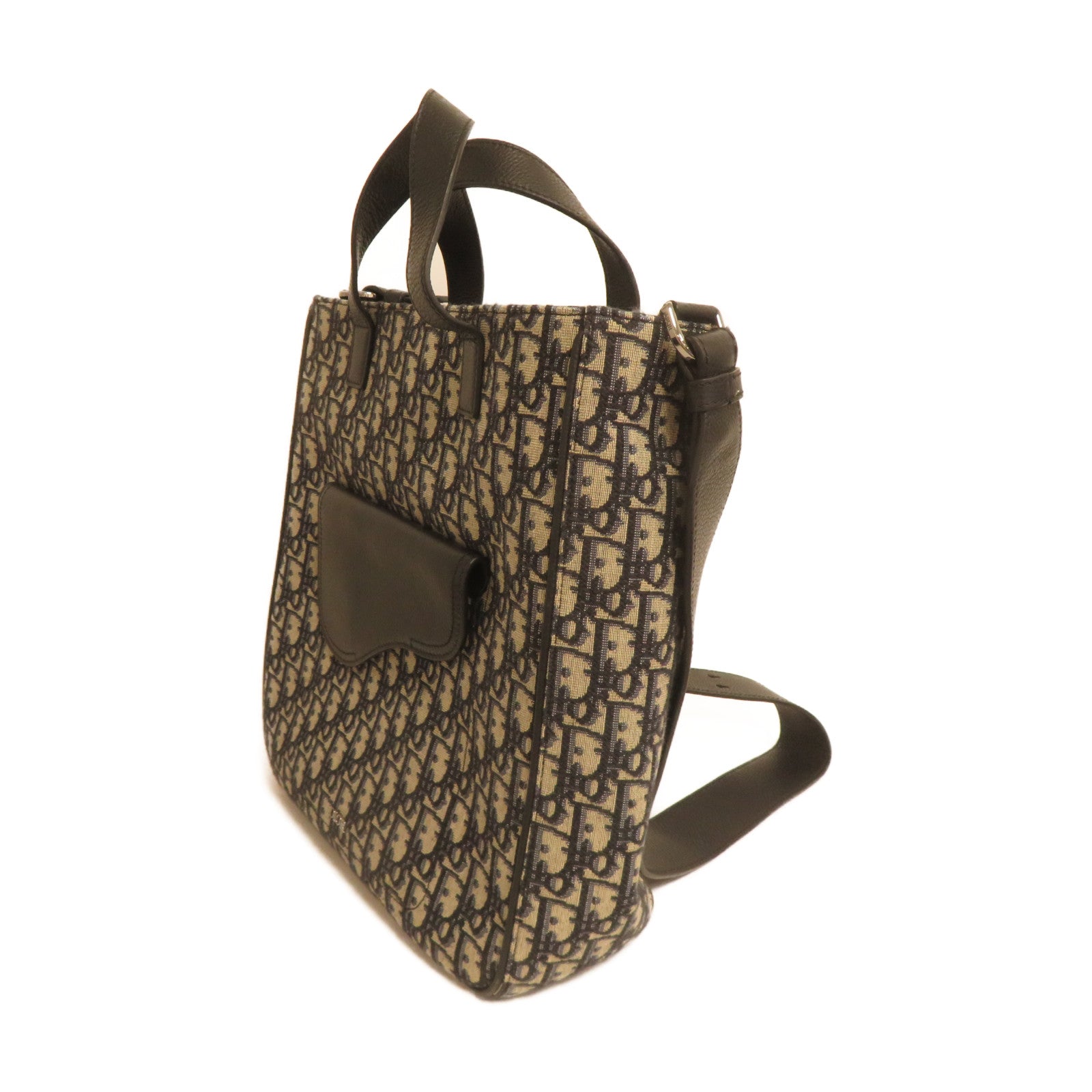 Dior 帆布Saddle Tote銀扣手挽肩背兩用袋深藍色