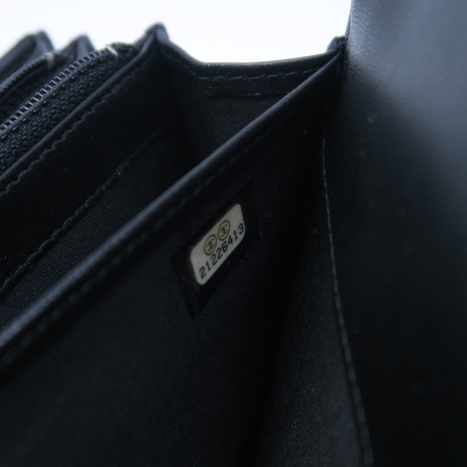 CHANEL 菱格羊皮皮革Boy Long Wallet銀扣長錢包黑色