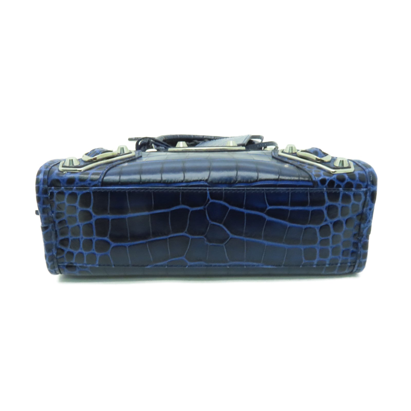 BALENCIAGA 牛皮皮革Mini City銀扣手挽肩背兩用袋藍色