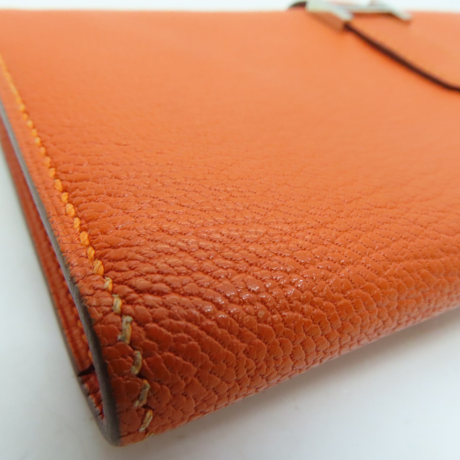 HERMES Chevre皮革Bearn Long Wallet长钱包Feu橙色