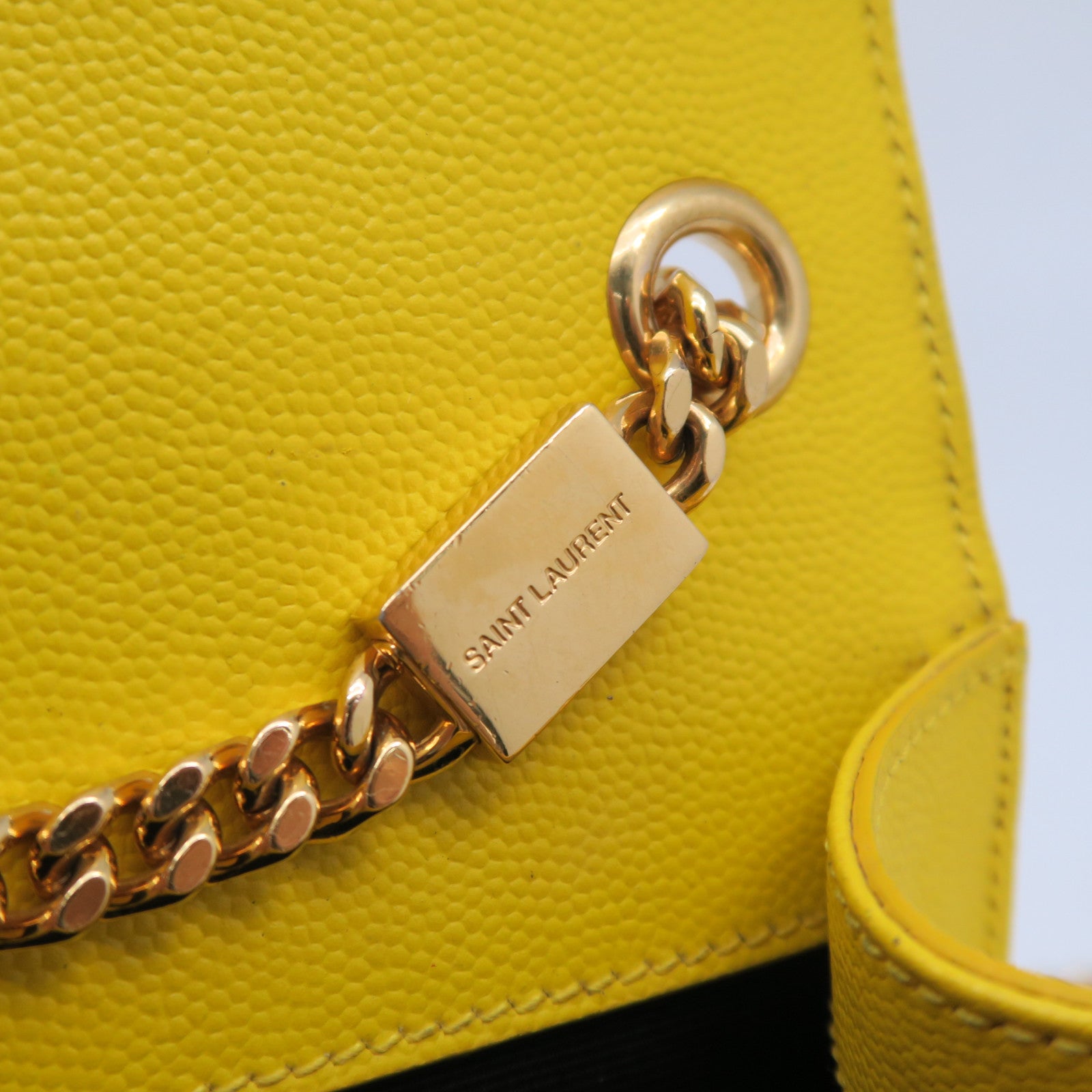 SAINT LAURENT 牛皮皮革Kate Mini Bag金扣鏈帶肩背袋黃色
